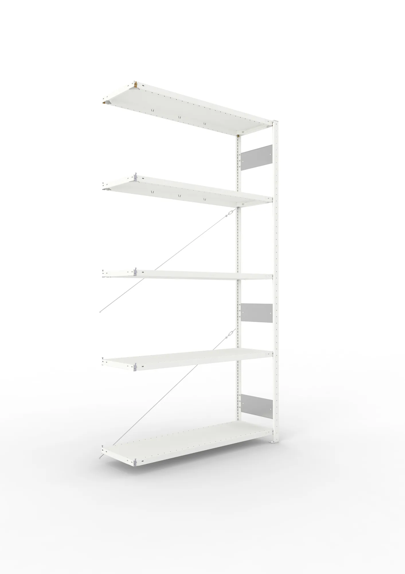 META CLIP S3 | Fachbodenregal | Anbauregal | 2500 x 1300 x 400 mm | Fachlast 230 kg | 4+1 Ebenen | RAL 7035
