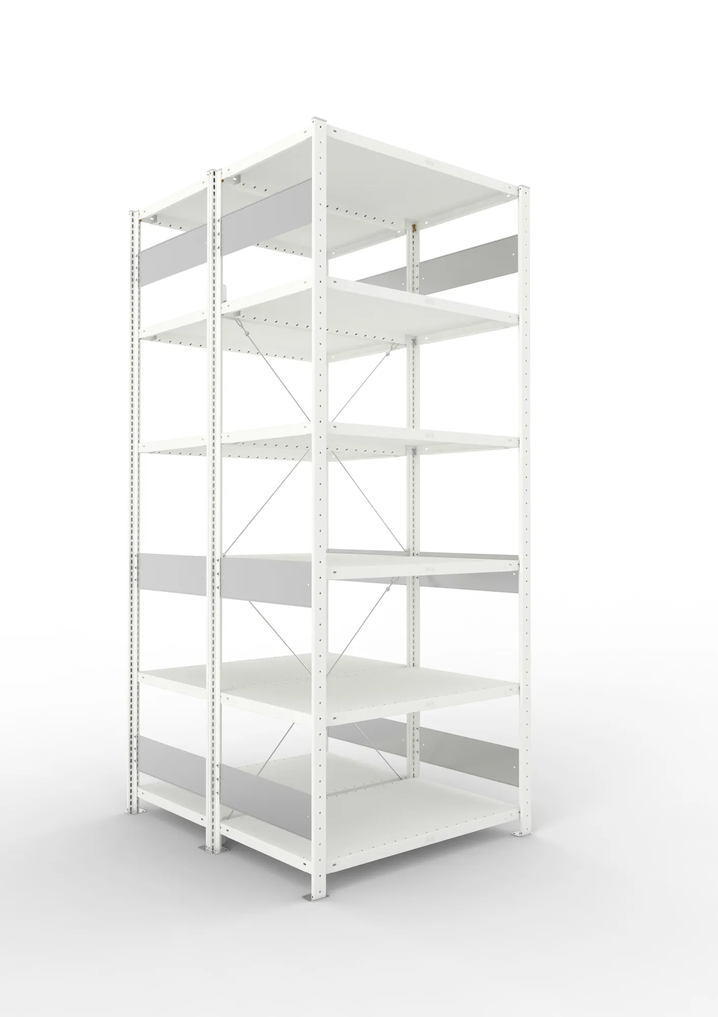 META CLIP S3 | Fachbodenregal | Doppel-Grundregal | 2500 x 1000 x 500 mm | Fachlast 230 kg | 5+1 Ebenen | RAL 7035