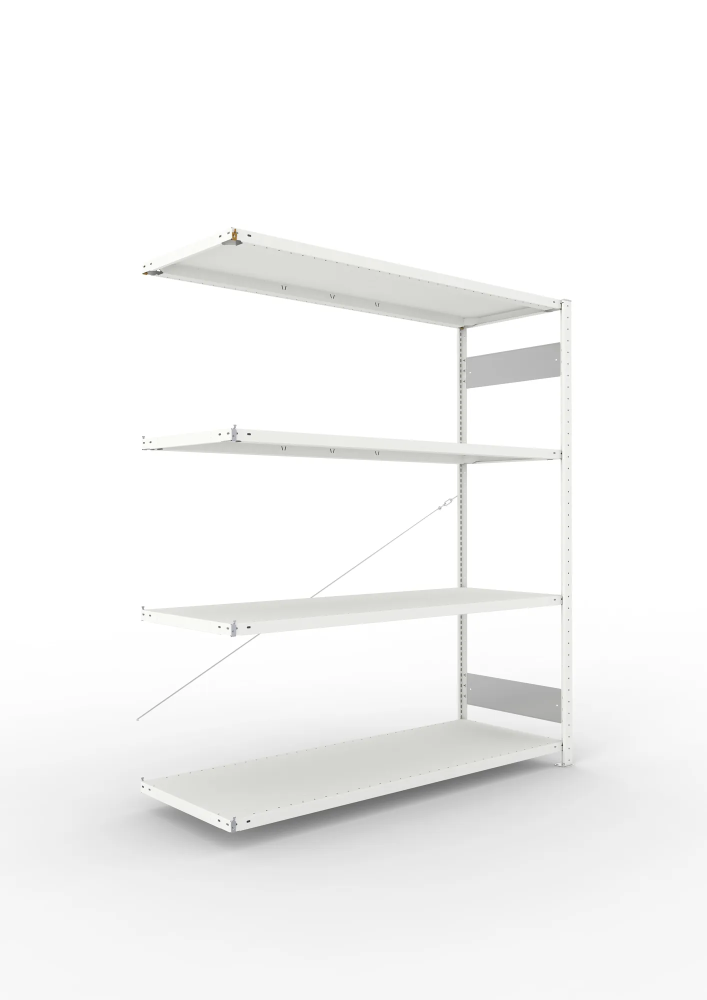 META CLIP S3 | Fachbodenregal | Anbauregal | 2000 x 1700 x 600 mm | Fachlast 200 kg | 3+1 Ebenen | RAL 7035