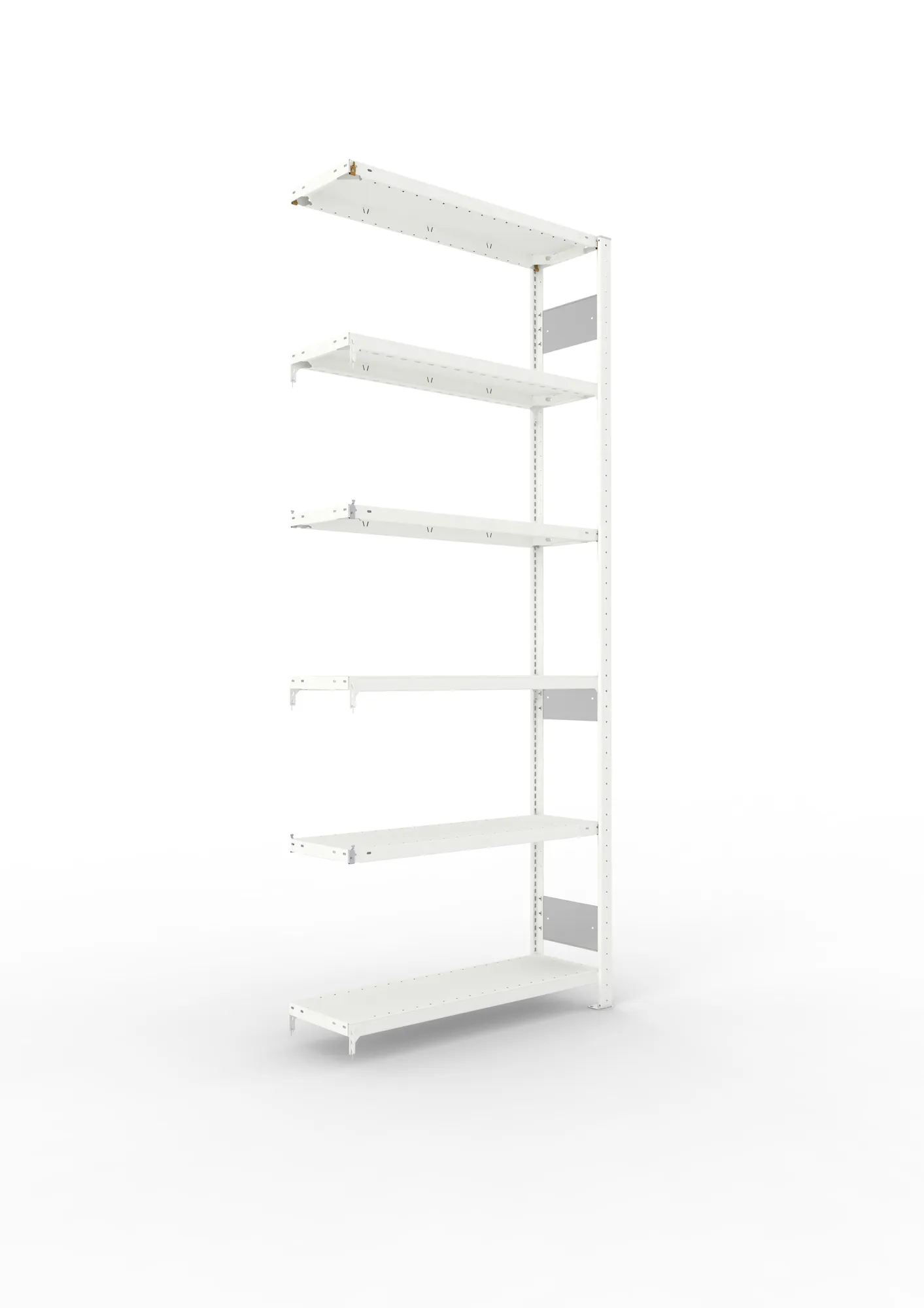 META CLIP S3 | Fachbodenregal | Anbauregal | 2500 x 1000 x 300 mm | Fachlast 150 kg | 5+1 Ebenen | Längsriegel | RAL 7035
