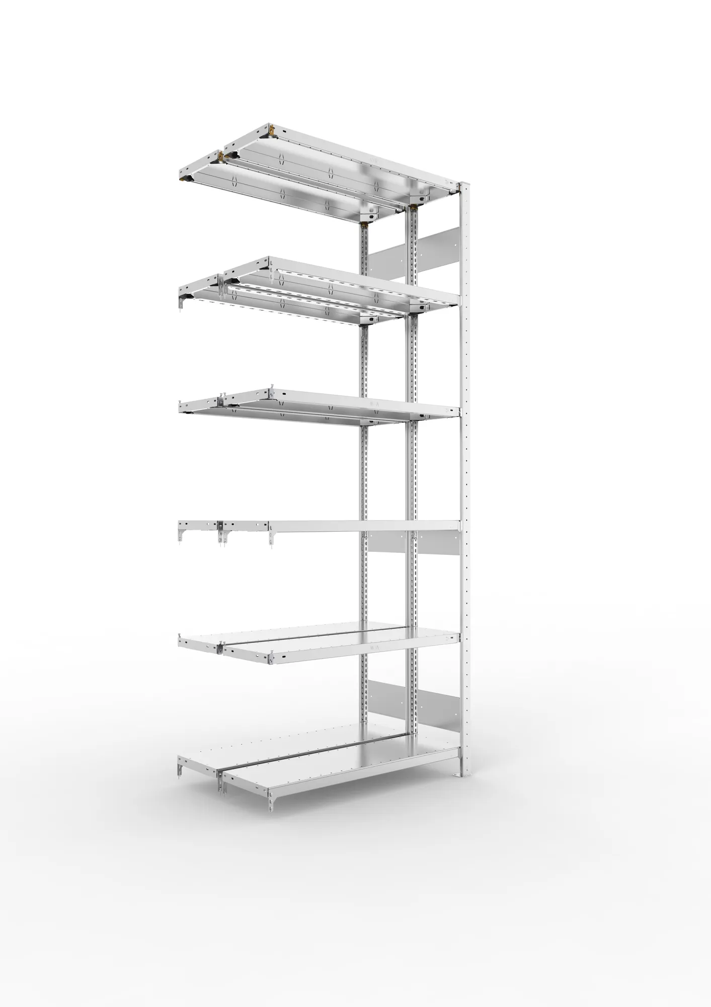 META CLIP S3 | Fachbodenregal | Doppel-Anbauregal | 2500 x 1000 x 300 mm | Fachlast 150 kg | 5+1 Ebenen | Längsriegel | verzinkt