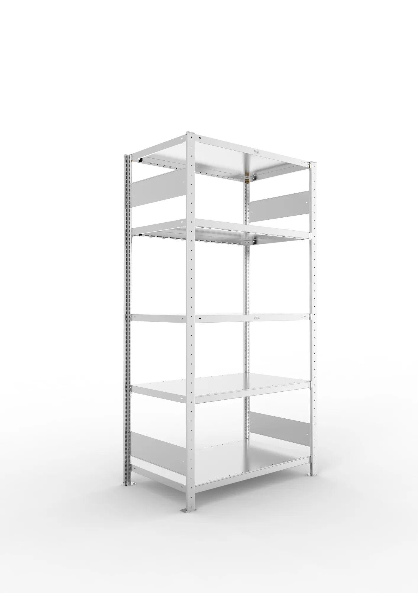 META CLIP S3 | Fachbodenregal | Grundregal | 2000 x 1000 x 600 mm | Fachlast 230 kg | 4+1 Ebenen | Längsriegel | verzinkt