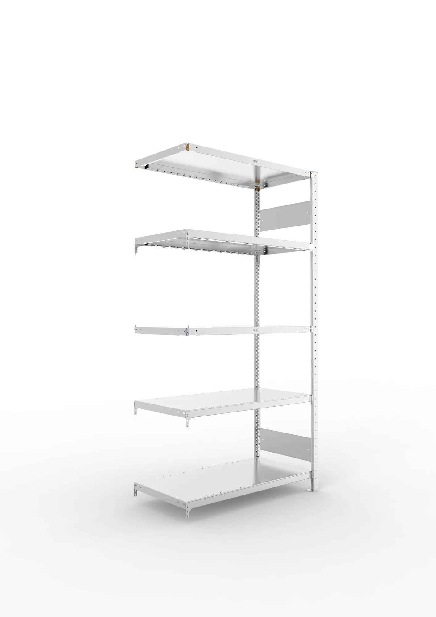META CLIP S3 | Fachbodenregal | Anbauregal | 2000 x 1000 x 500 mm | Fachlast 230 kg | 4+1 Ebenen | Längsriegel | verzinkt