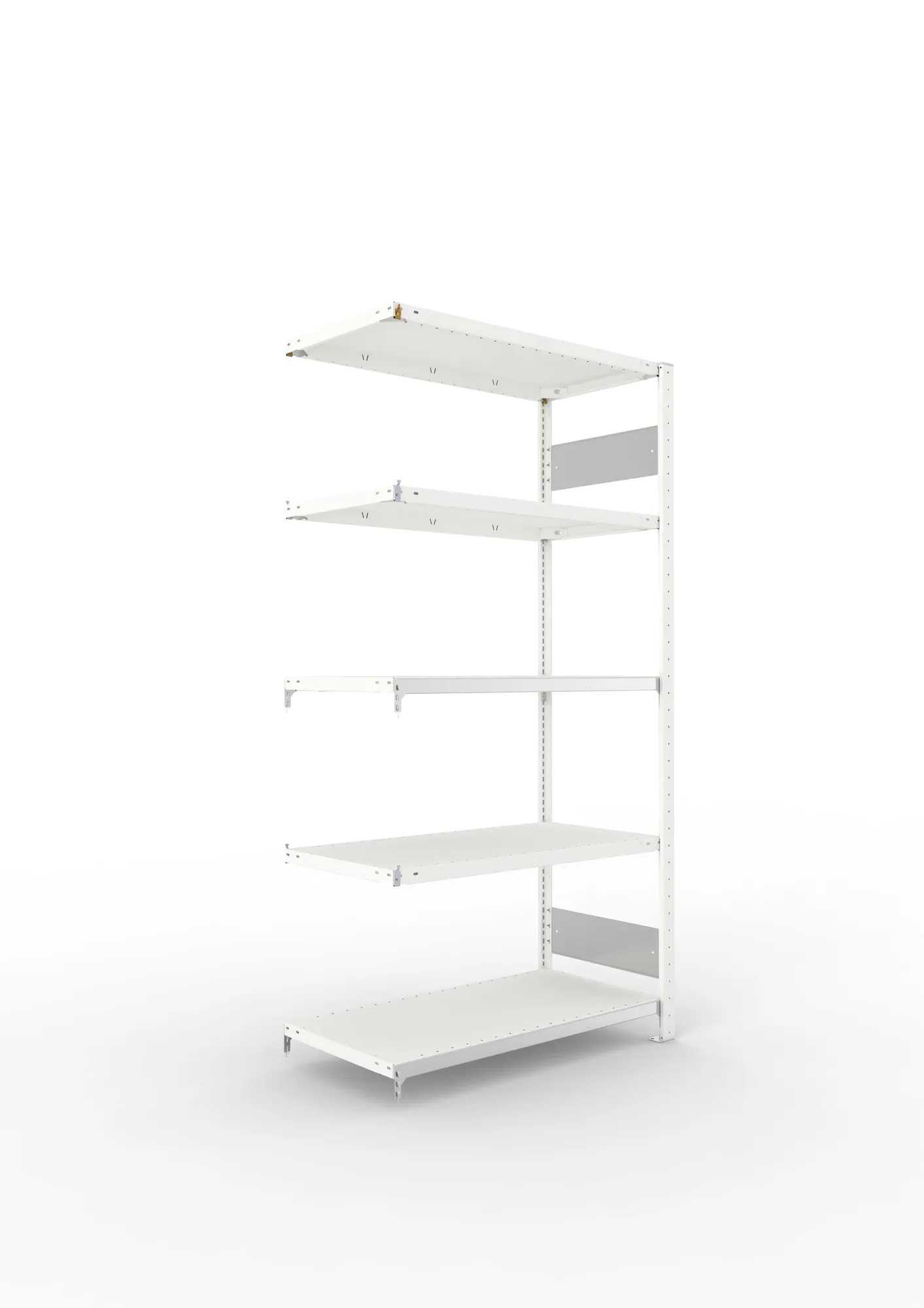 META CLIP S3 | Fachbodenregal | Anbauregal | 2000 x 1000 x 500 mm | Fachlast 150 kg | 4+1 Ebenen | Längsriegel | RAL 7035