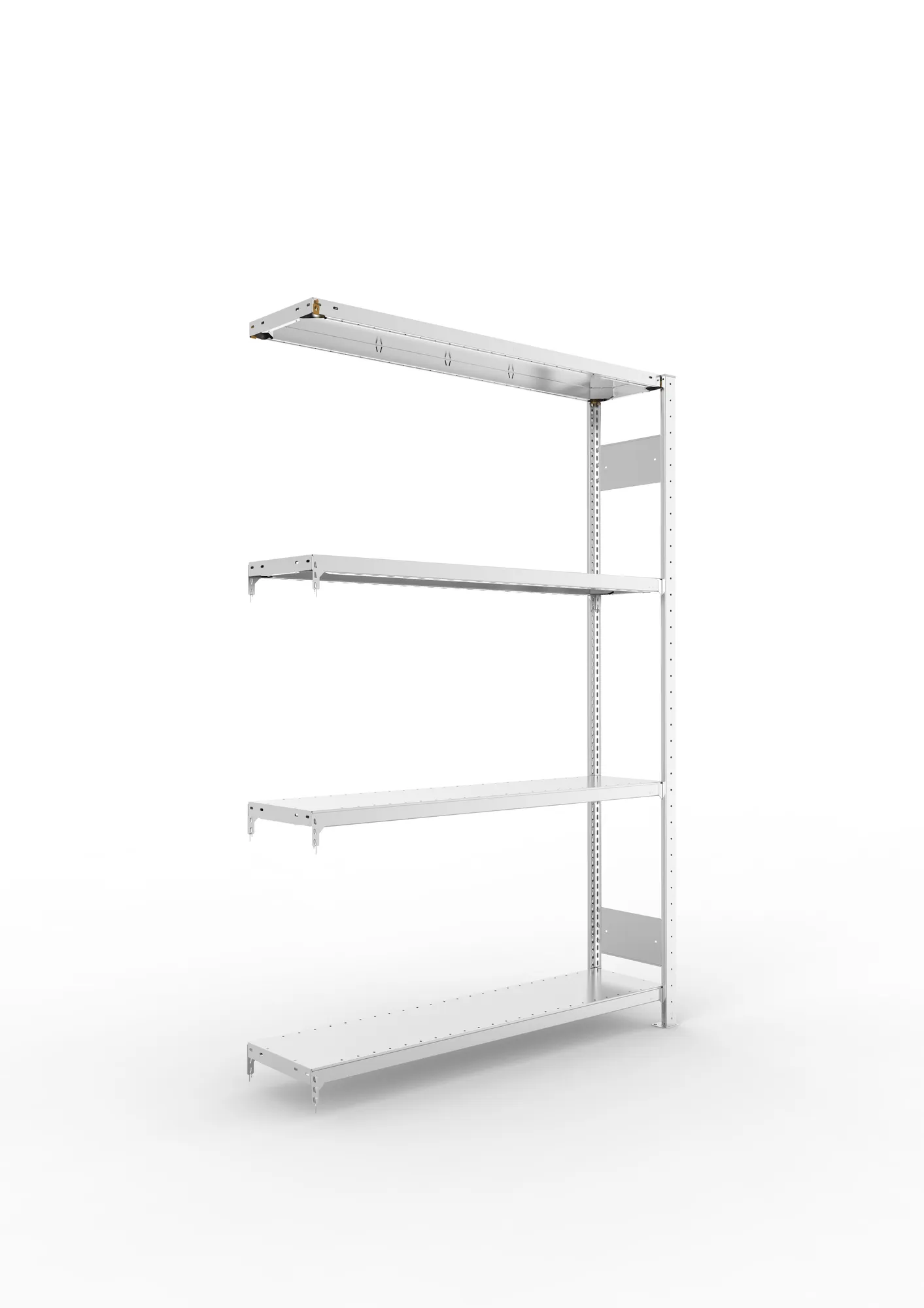 META CLIP S3 | Fachbodenregal | Anbauregal | 2000 x 1300 x 300 mm | Fachlast 230 kg | 3+1 Ebenen | Längsriegel | verzinkt