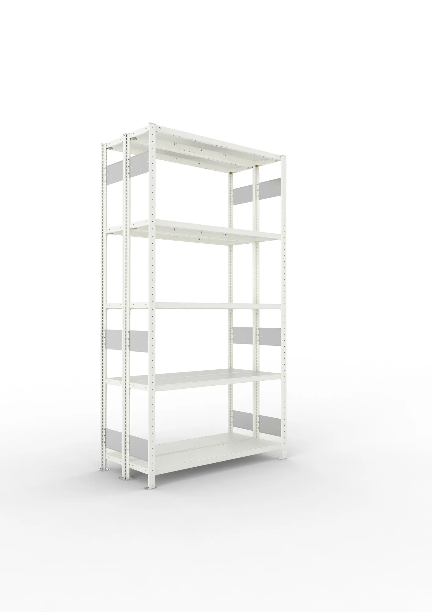 META CLIP S3 | Fachbodenregal | Doppel-Grundregal | 2500 x 1300 x 300 mm | Fachlast 230 kg | 4+1 Ebenen | Längsriegel | RAL 7035