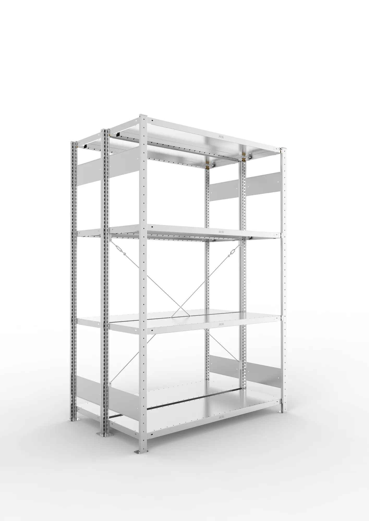 META CLIP S3 | Fachbodenregal | Doppel-Grundregal | 2000 x 1300 x 400 mm | Fachlast 230 kg | 3+1 Ebenen | verzinkt