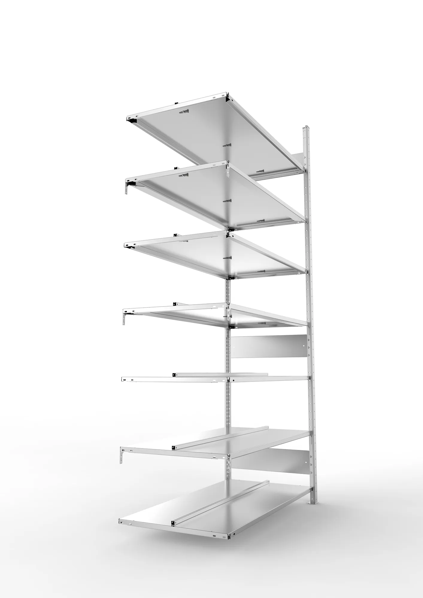 META COMPACT S3| Büro-Steckregal | Doppel-Anbauregal | 2500 x 1250 x 600 mm | Fachlast 100 kg | 7 Ebenen | Mittelanschlag | verzinkt