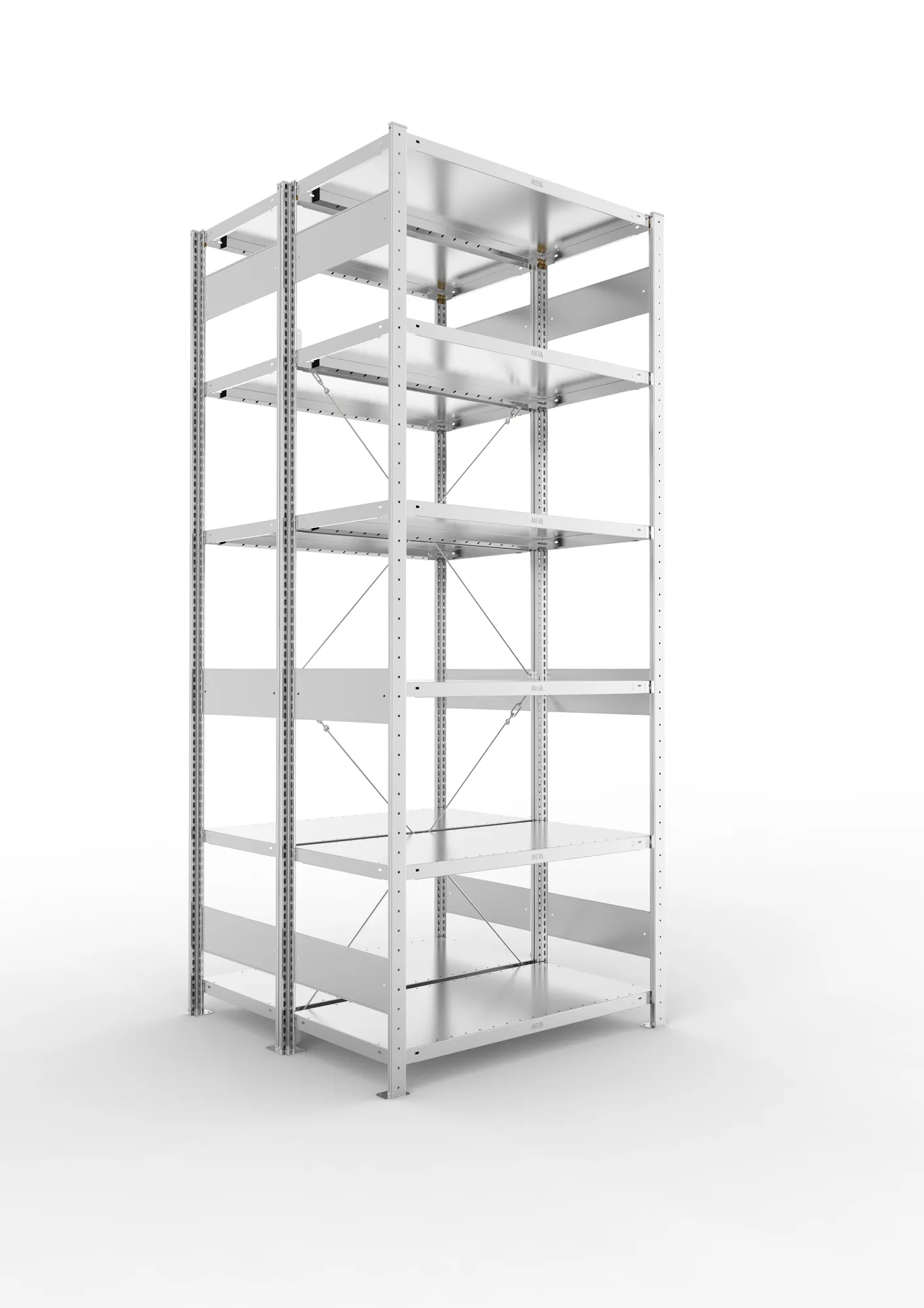 META CLIP | Fachbodenregal | Doppel-Grundregal | 2500 x 1000 x 500 mm | Fachlast 230 kg | 5+1 Ebenen | verzinkt