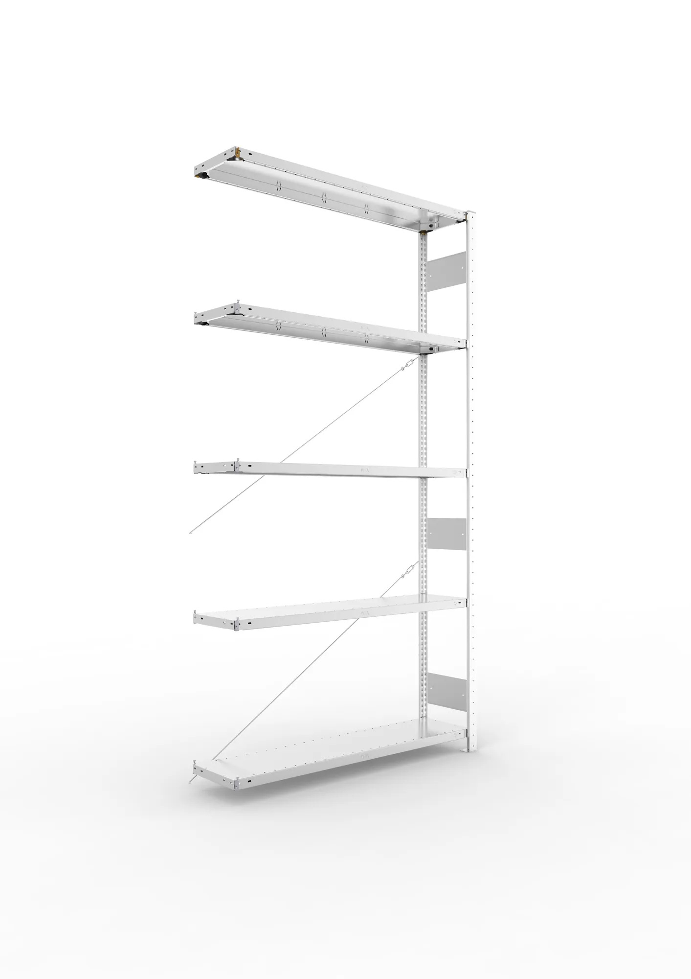 META CLIP S3 | Fachbodenregal | Anbauregal | 2500 x 1300 x 300 mm | Fachlast 230 kg | 4+1 Ebenen | verzinkt