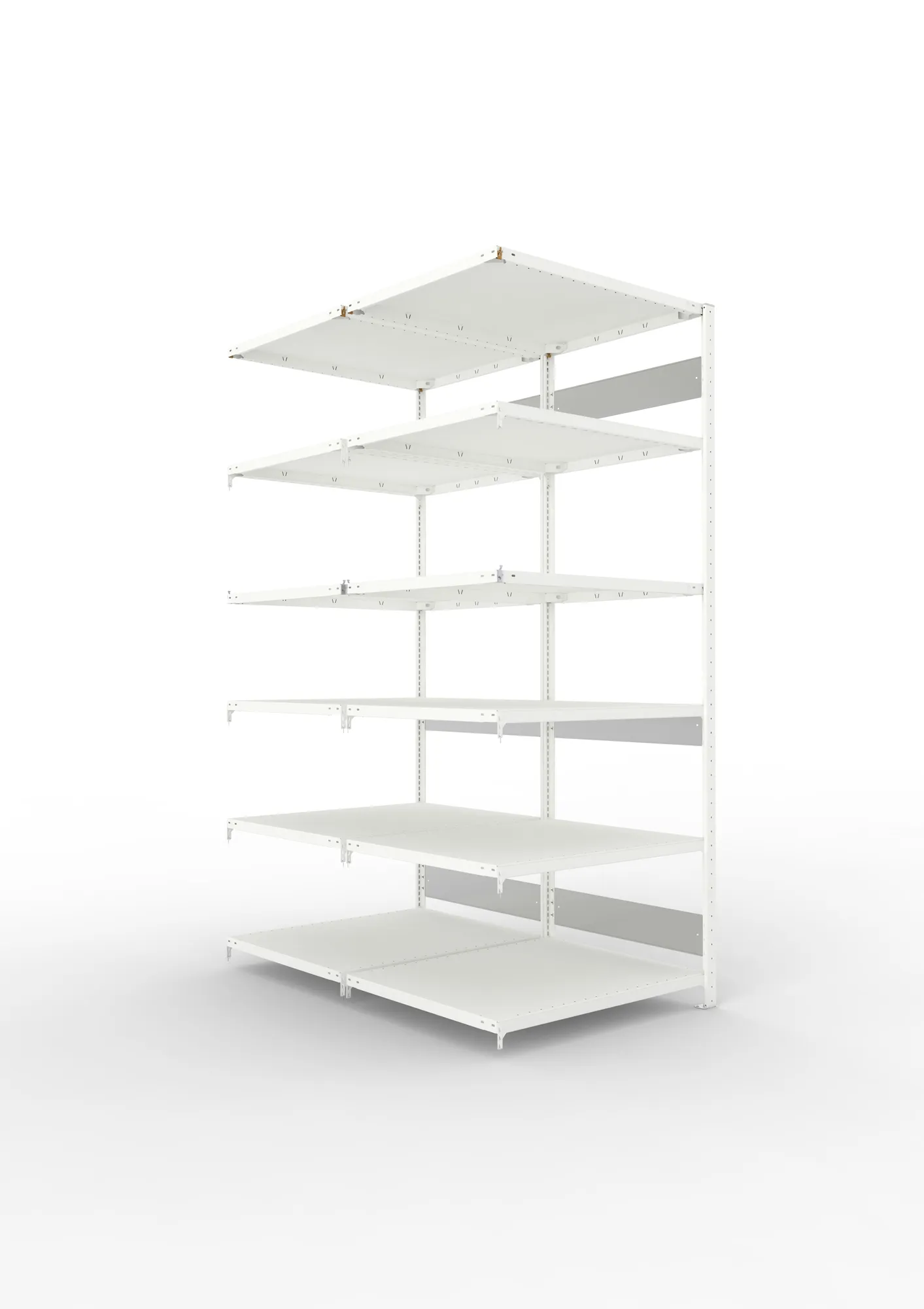 META CLIP S3 | Fachbodenregal | Doppel-Anbauregal | 2500 x 1000 x 800 mm | Fachlast 230 kg | 5+1 Ebenen | Längsriegel | RAL 7035