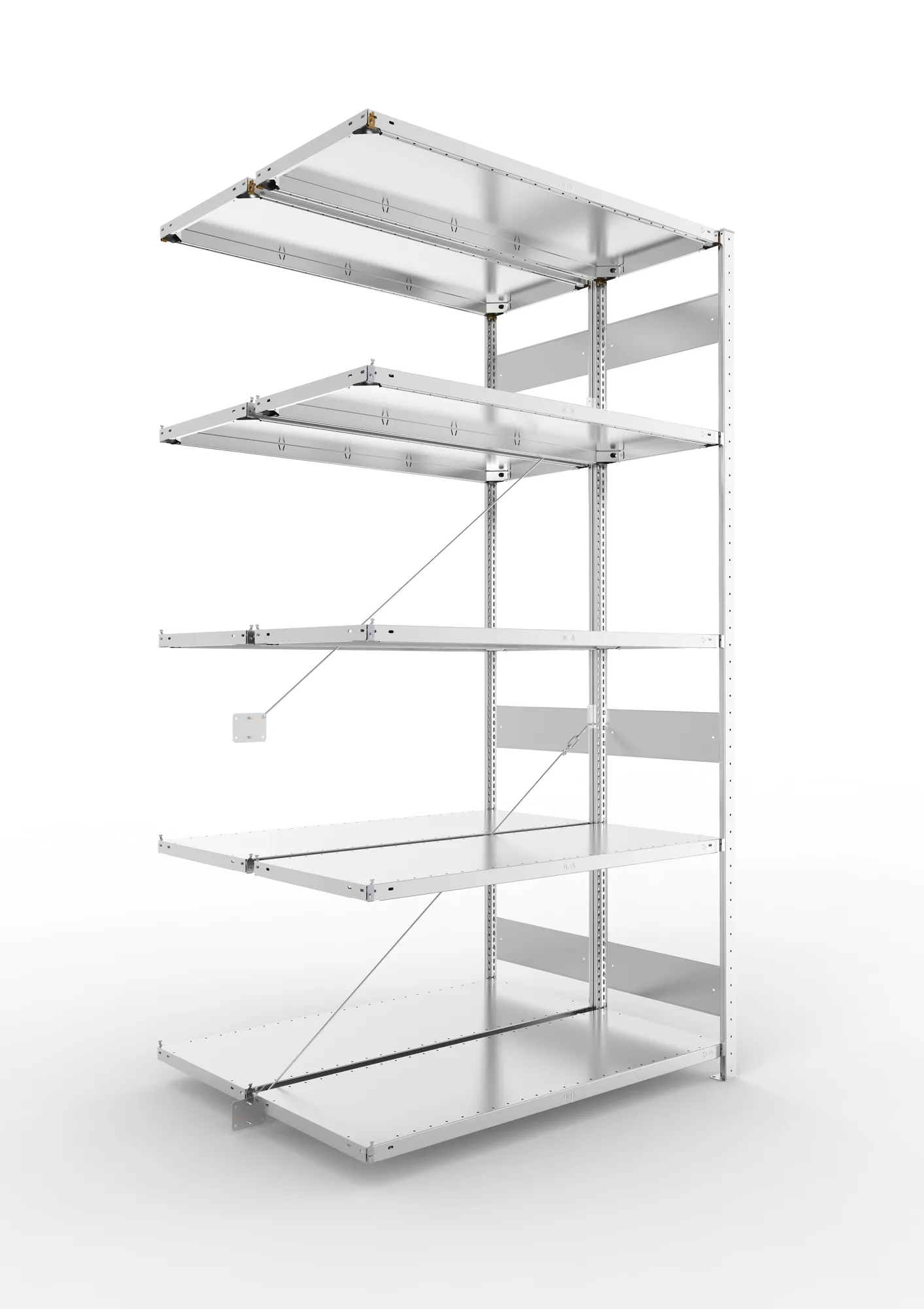META CLIP S3 | Fachbodenregal | Doppel-Anbauregal | 2500 x 1300 x 500 mm | Fachlast 150 kg | 4+1 Ebenen | verzinkt