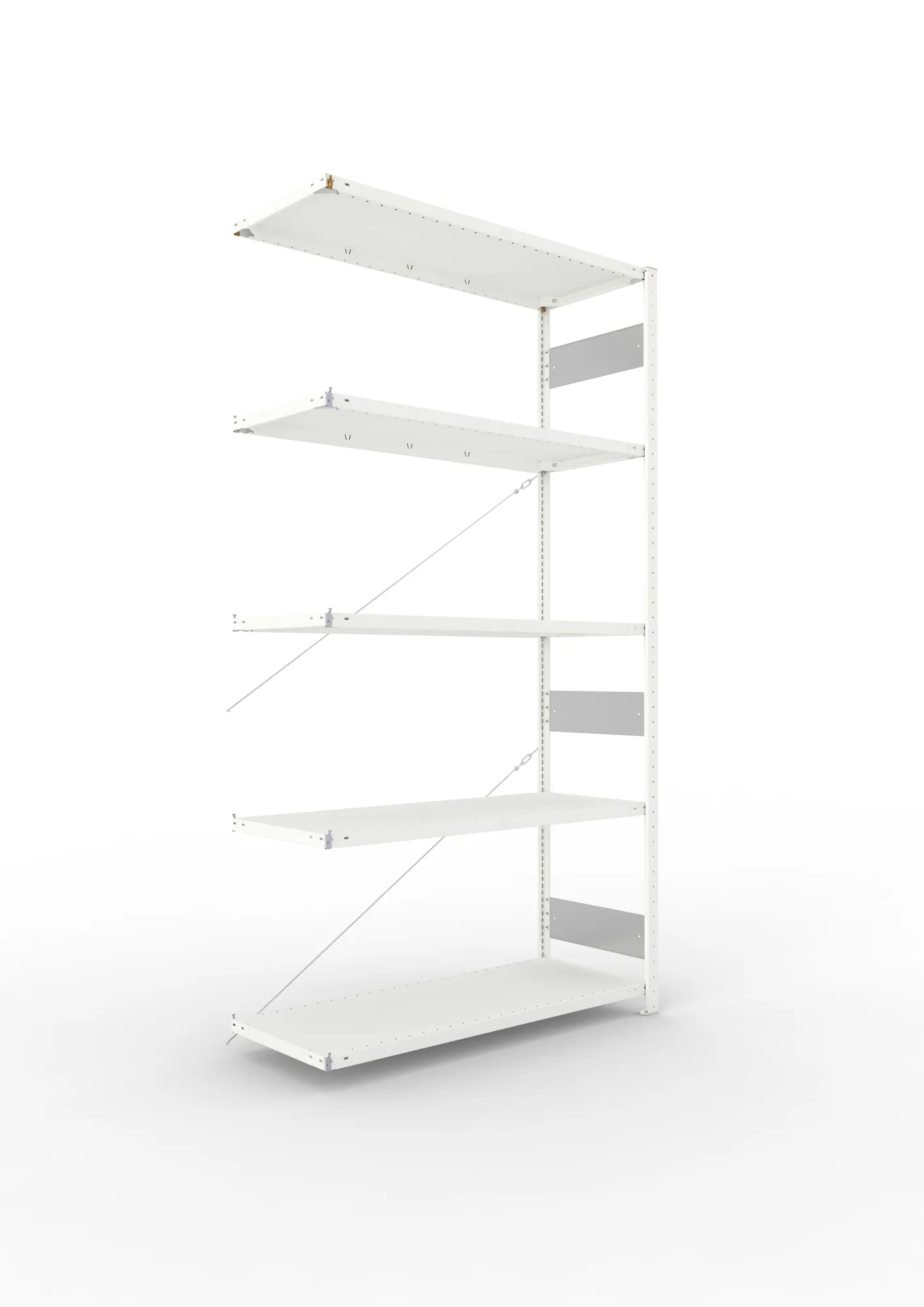 META CLIP S3 | Fachbodenregal | Anbauregal | 2500 x 1300 x 500 mm | Fachlast 230 kg | 4+1 Ebenen | RAL 7035