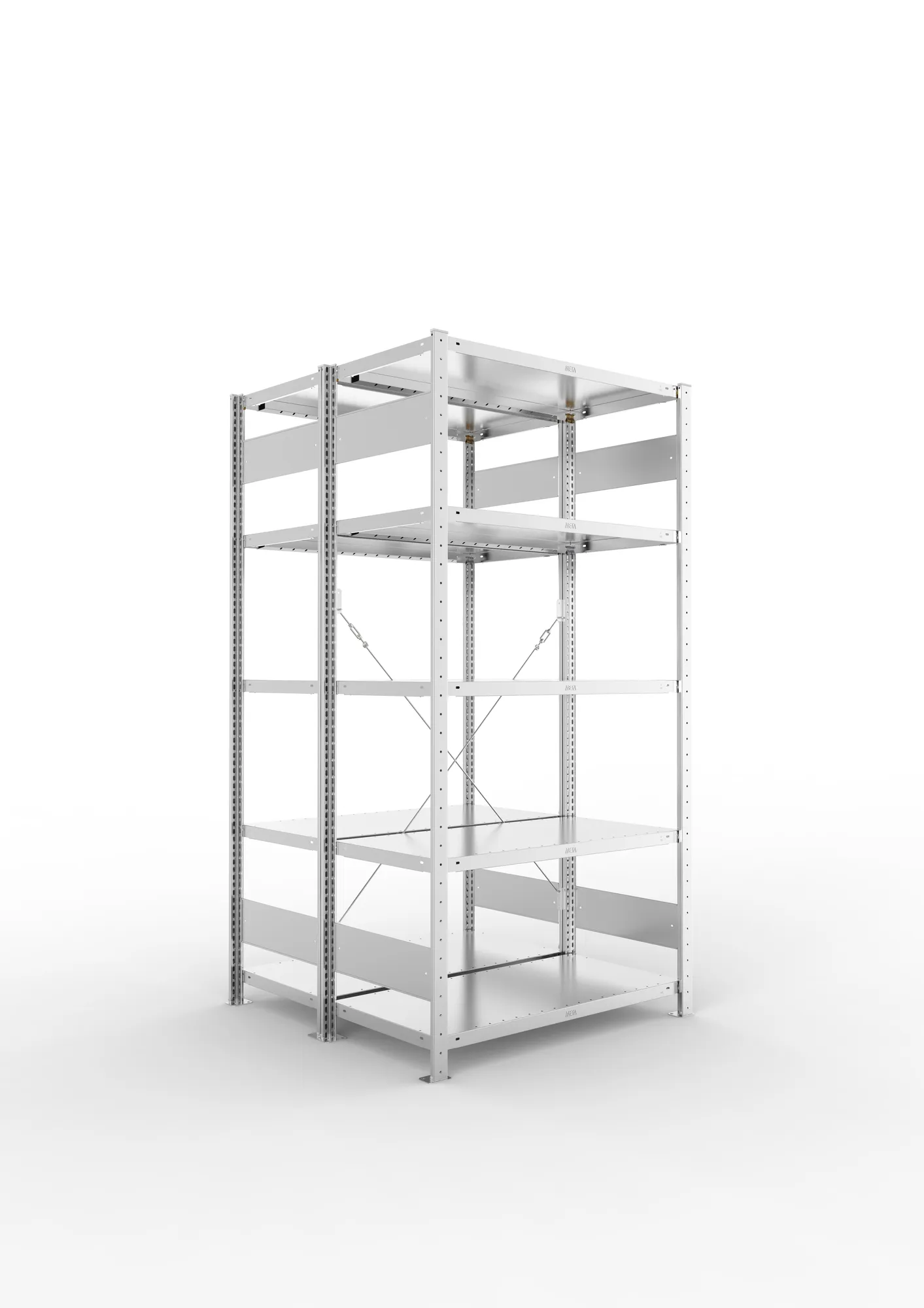 META CLIP | Fachbodenregal | Doppel-Grundregal | 2000 x 1000 x 500 mm | Fachlast 100 kg | 4+1 Ebenen | verzinkt