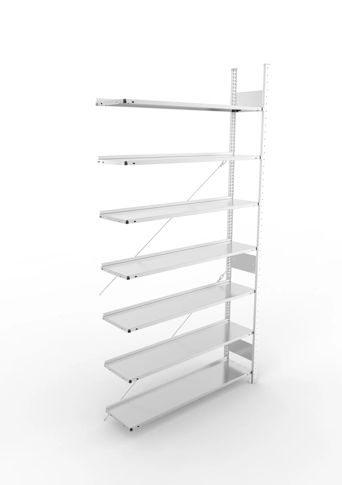 META COMPACT S3| Büro-Steckregal | Anbauregal | 2500 x 1250 x 300 mm | Fachlast 80 kg | 7 Ebenen | Endanschlag | verzinkt
