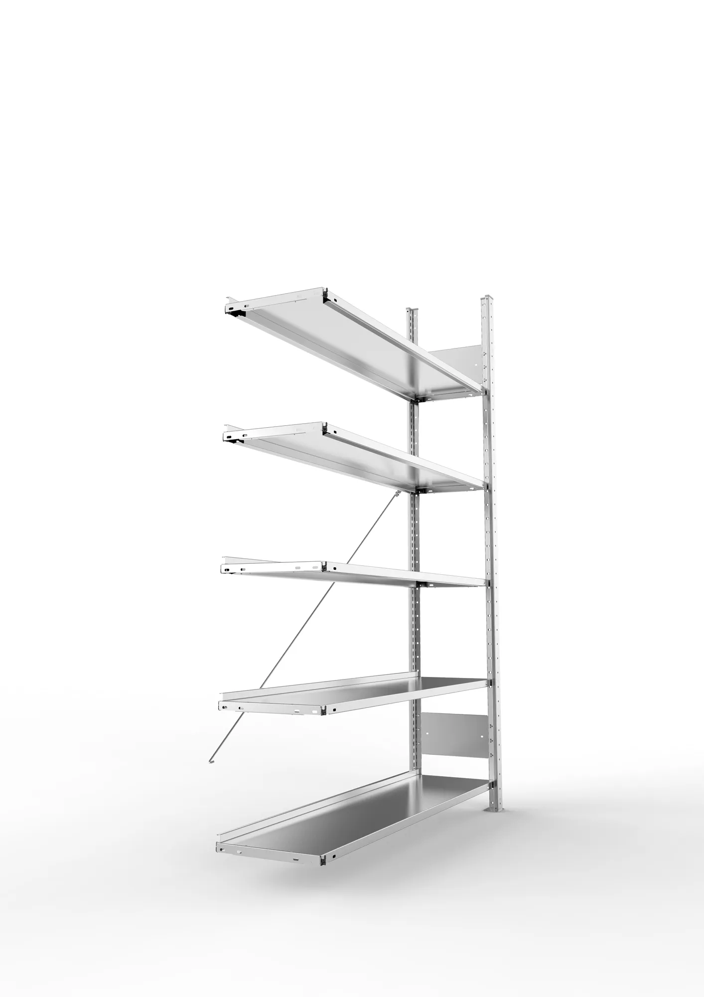 META COMPACT S3| Büro-Steckregal | Anbauregal | 1850 x 1250 x 300 mm | Fachlast 80 kg | 5 Ebenen | Endanschlag | verzinkt