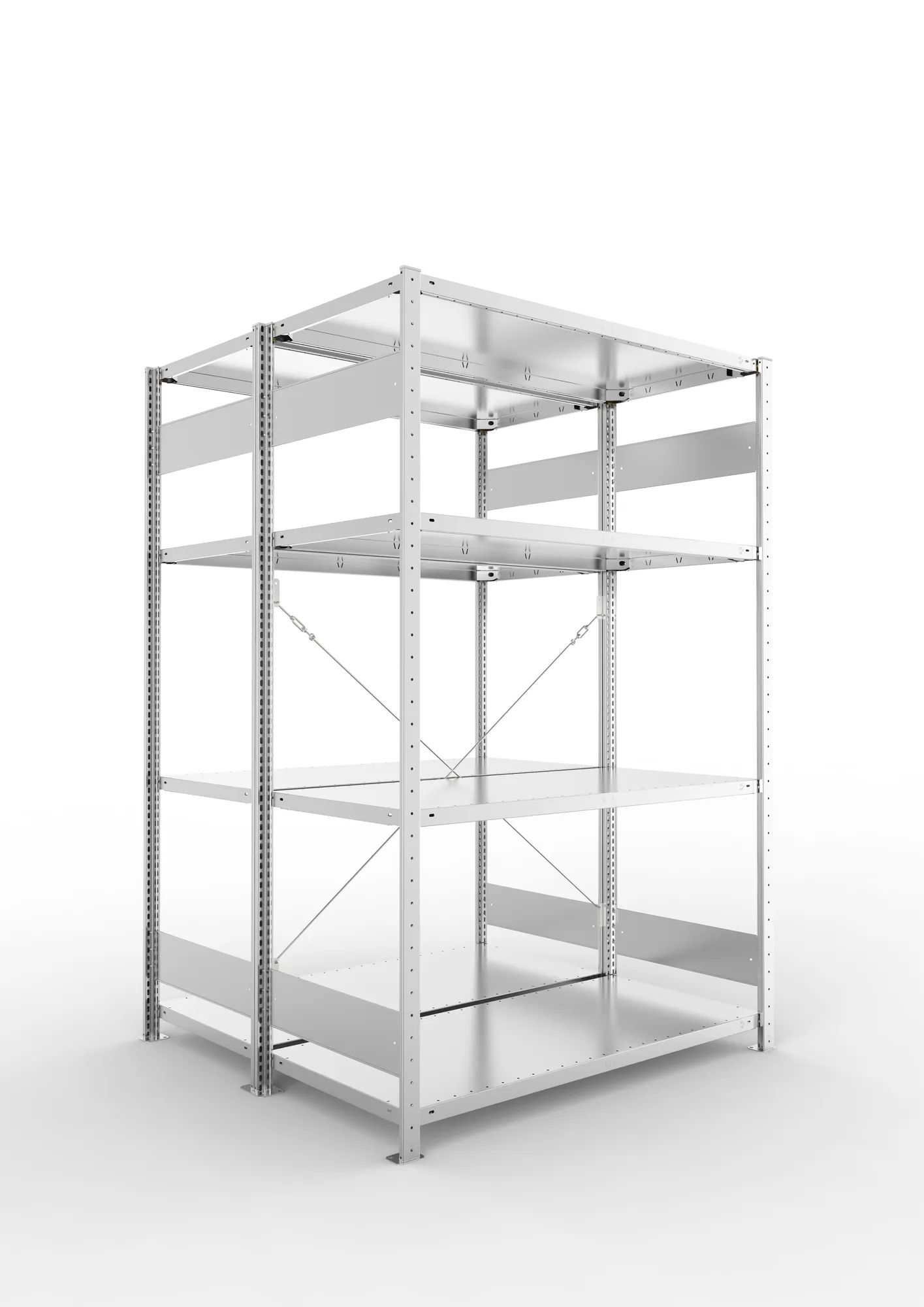 META CLIP S3 | Fachbodenregal | Doppel-Grundregal | 2000 x 1300 x 600 mm | Fachlast 230 kg | 3+1 Ebenen | verzinkt