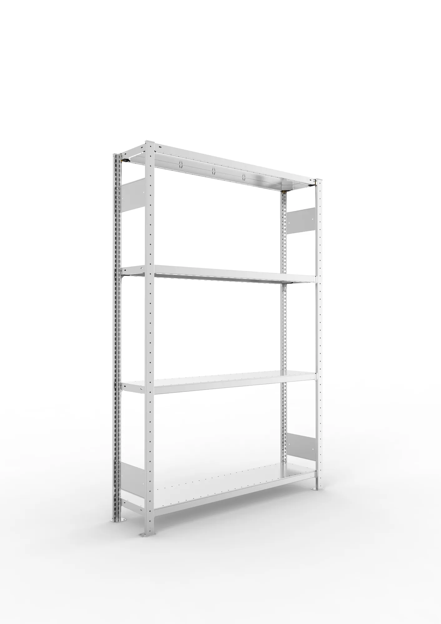 META CLIP S3 | Fachbodenregal | Grundregal | 2000 x 1300 x 300 mm | Fachlast 230 kg | 3+1 Ebenen | Längsriegel | verzinkt