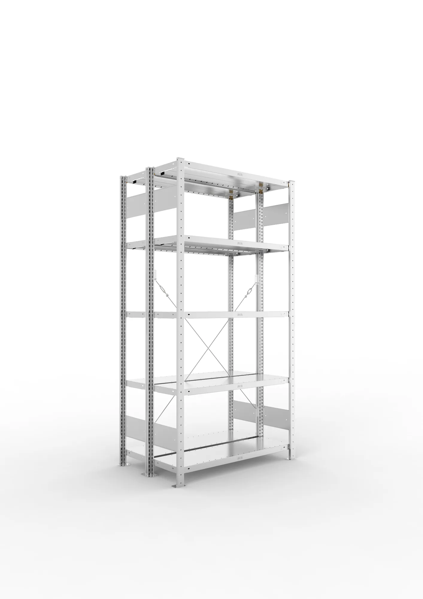 META CLIP | Fachbodenregal | Doppel-Grundregal | 2000 x 1000 x 300 mm | Fachlast 100 kg | 4+1 Ebenen | verzinkt