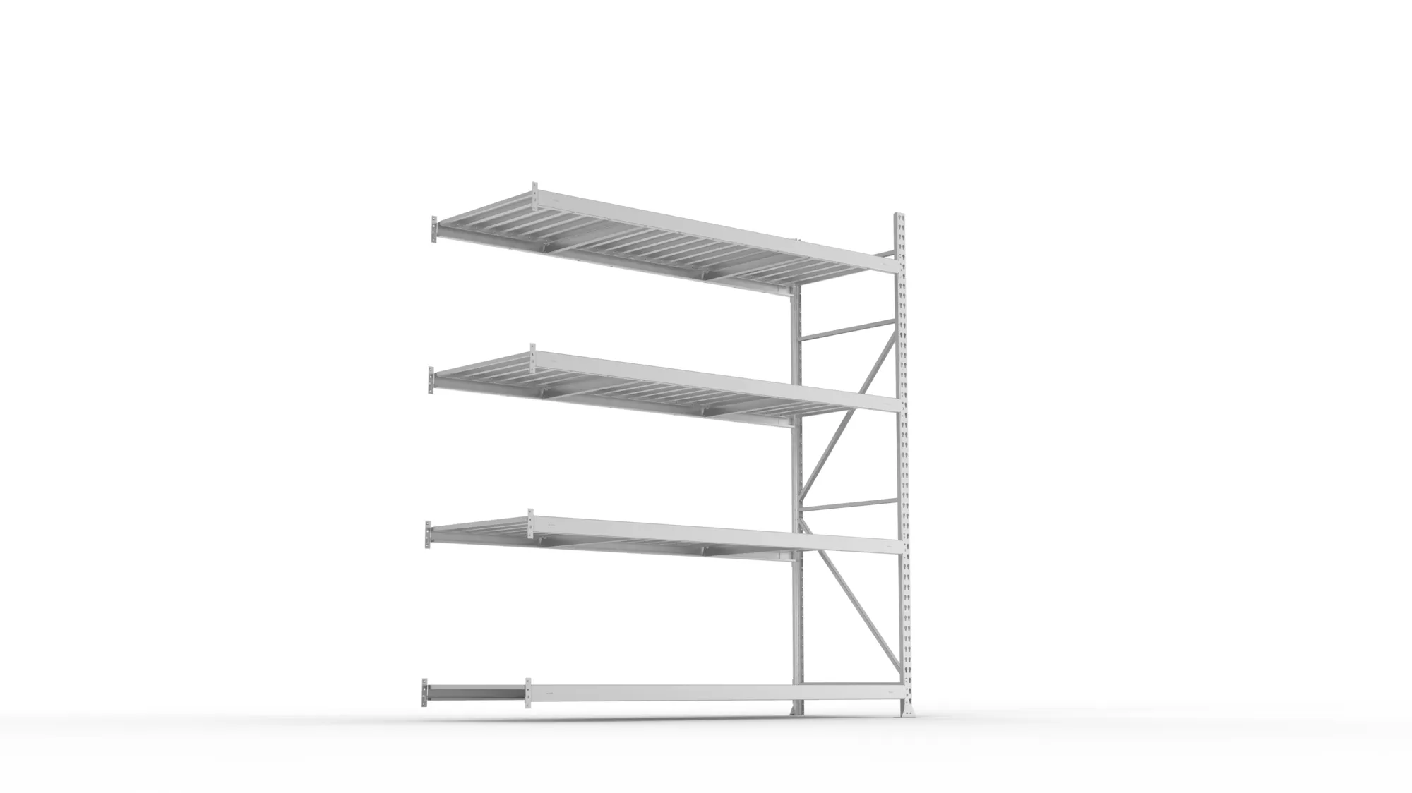 META MINI-RACK Weitspannregal | Anbauregal | 2500 x 2200 x 800 mm | Fachlast 600 kg | Stahlpaneelböden | 4 Ebenen