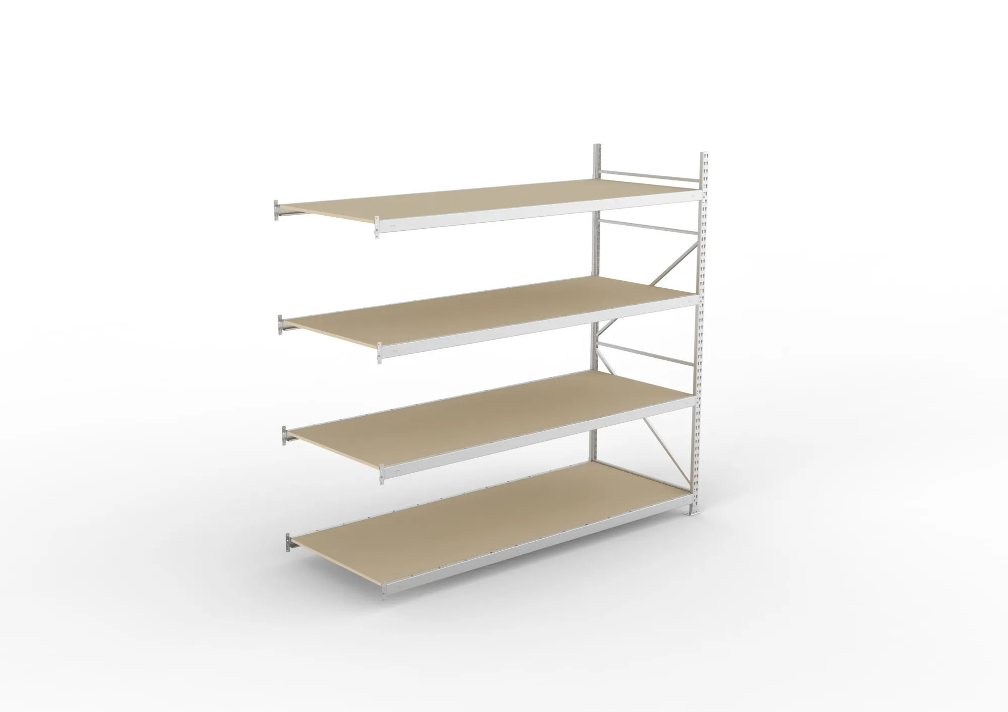 META MINI-RACK Weitspannregal | Anbauregal | 2500 x 2600 x 1050 mm | Fachlast 490 kg | Spanplattenböden | 4 Ebenen