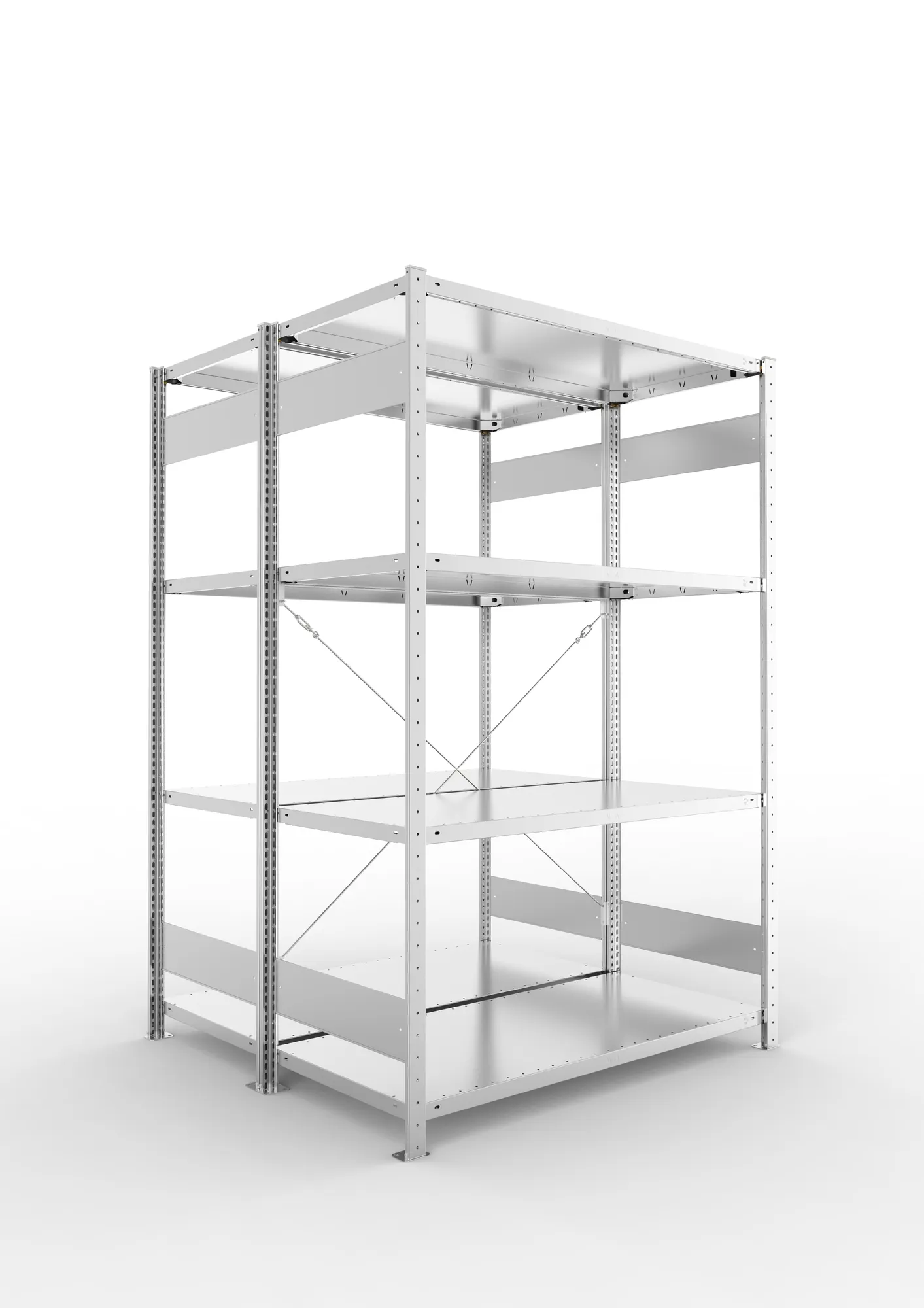 META CLIP | Fachbodenregal | Doppel-Grundregal | 2000 x 1300 x 600 mm | Fachlast 230 kg | 3+1 Ebenen | verzinkt