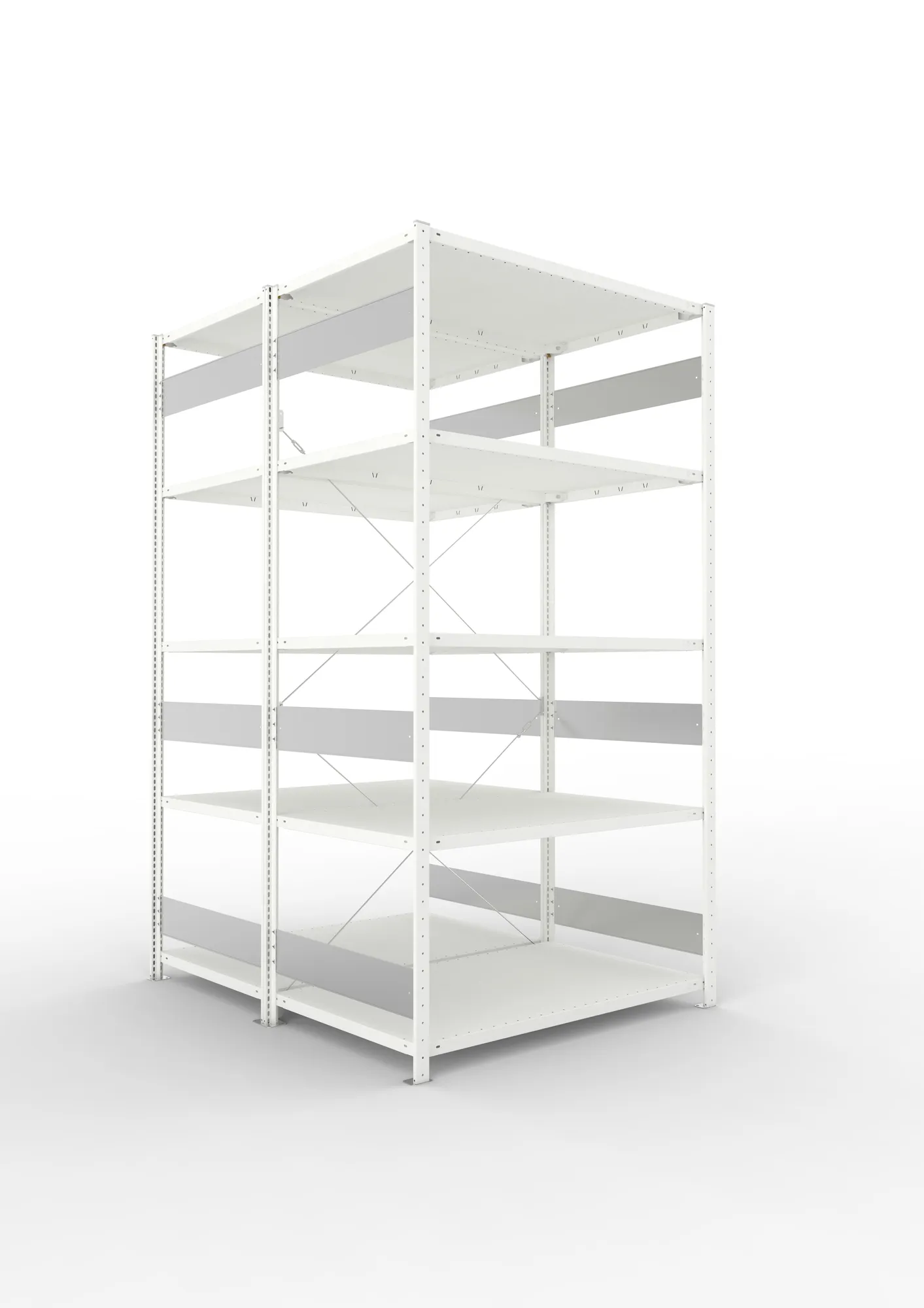 META CLIP S3 | Fachbodenregal | Doppel-Grundregal | 2500 x 1300 x 800 mm | Fachlast 230 kg | 4+1 Ebenen | RAL 7035