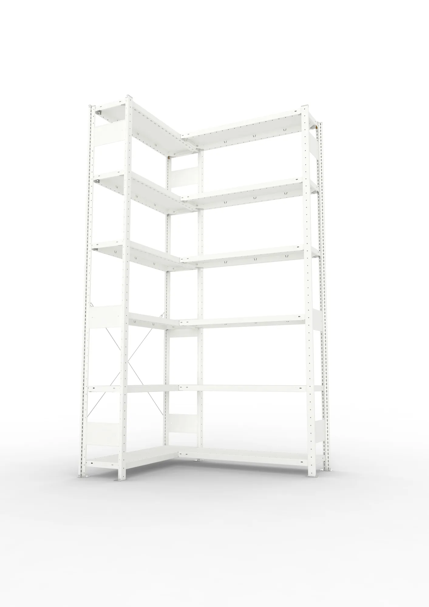 META CLIP | Eckregal | 2500 x 1000 x 300 mm | Fachlast 100 kg | 5+1 Ebenen | RAL 7035