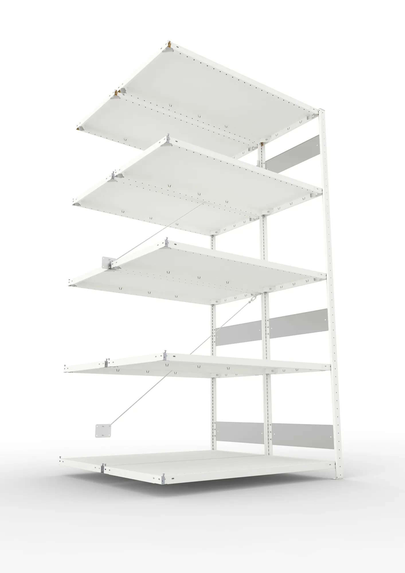 META CLIP S3 | Fachbodenregal | Doppel-Anbauregal | 2500 x 1300 x 600 mm | Fachlast 150 kg | 4+1 Ebenen | RAL 7035