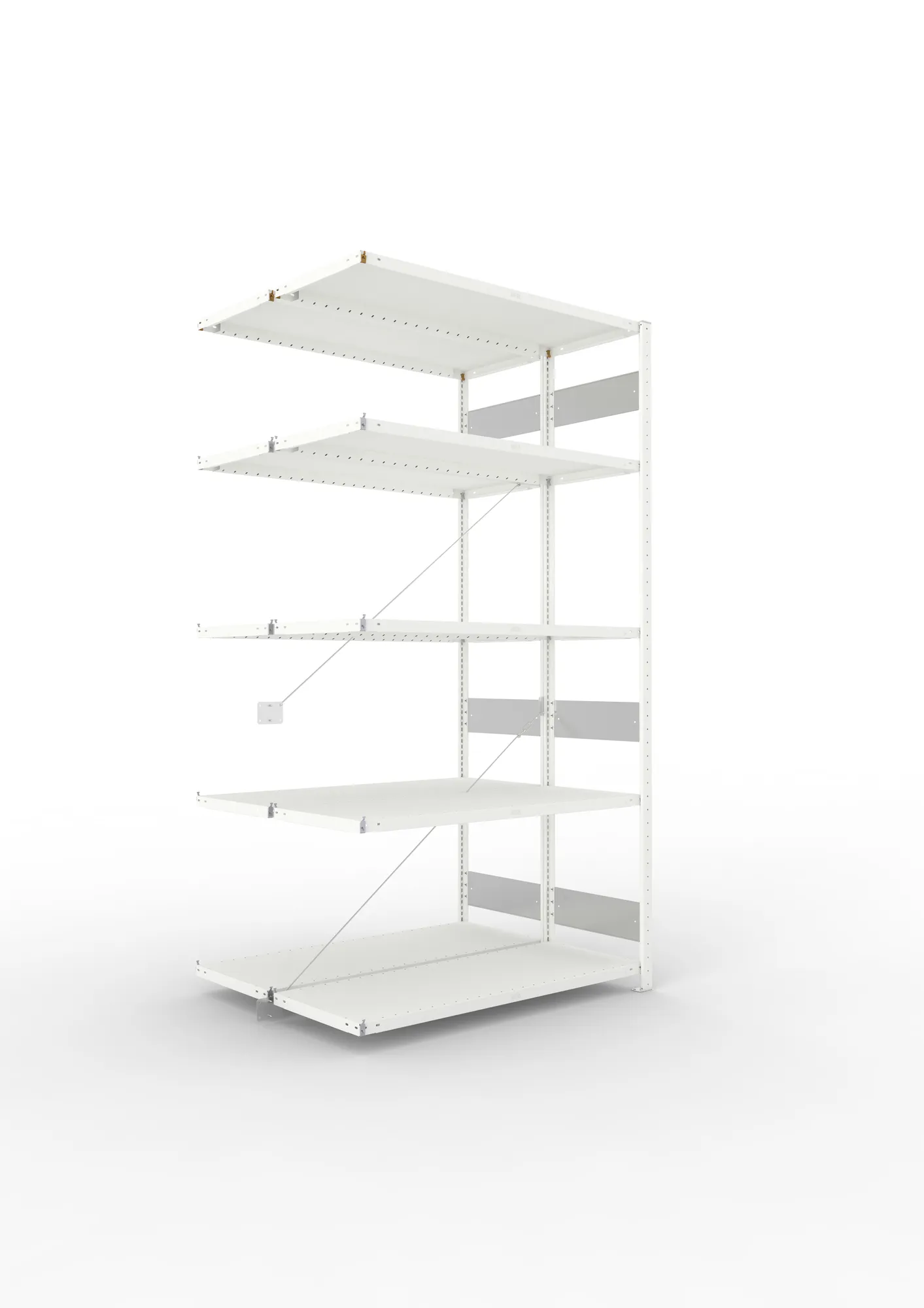 META CLIP S3 | Fachbodenregal | Doppel-Anbauregal | 2500 x 1300 x 500 mm | Fachlast 230 kg | 4+1 Ebenen | RAL 7035