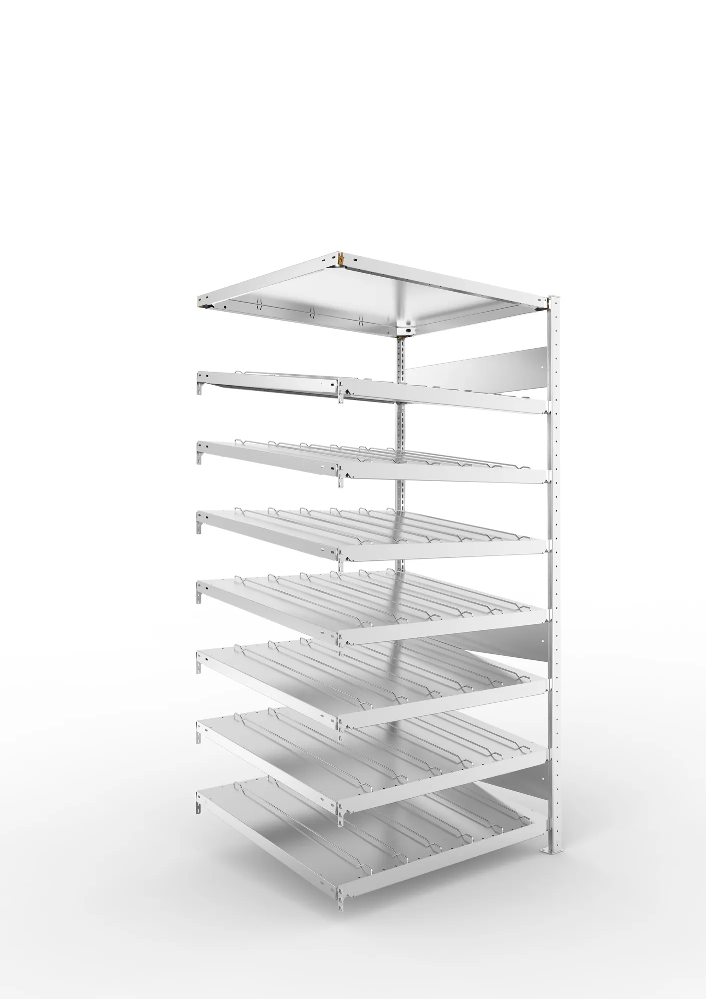 META CLIP S3 | Schrägbodenregal | Anbauregal | 2000 x 1000 x 800 mm | Fachlast 230 kg | 7+1 Ebenen | verzinkt