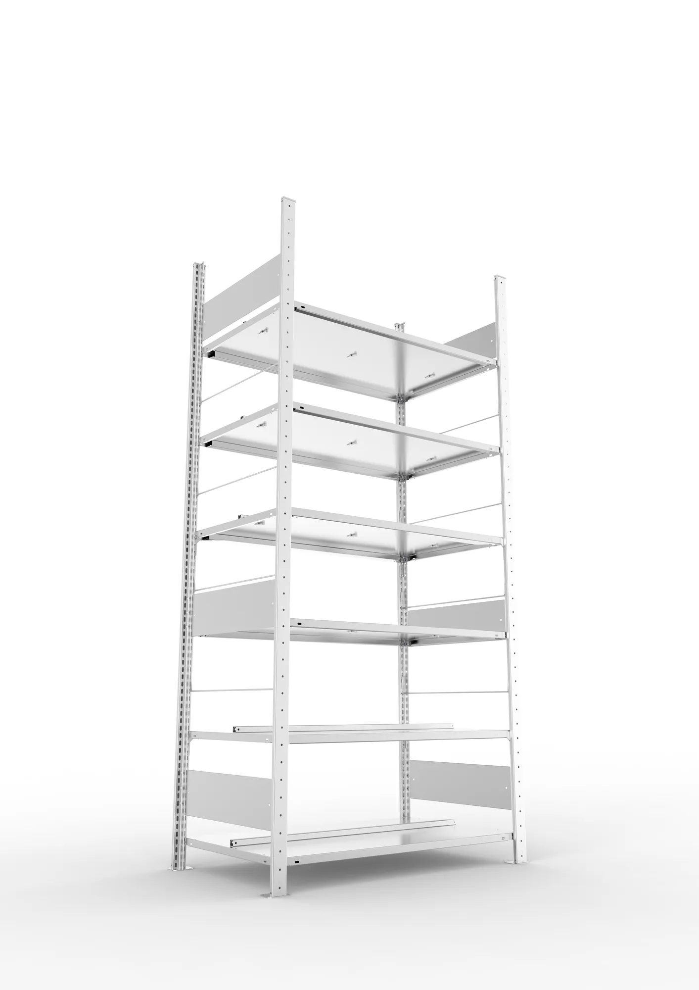 META COMPACT S3| Büro-Steckregal | Doppel-Grundregal | 2200 x 1000 x 600 mm | Fachlast 100 kg | 6 Ebenen | Mittelanschlag | verzinkt