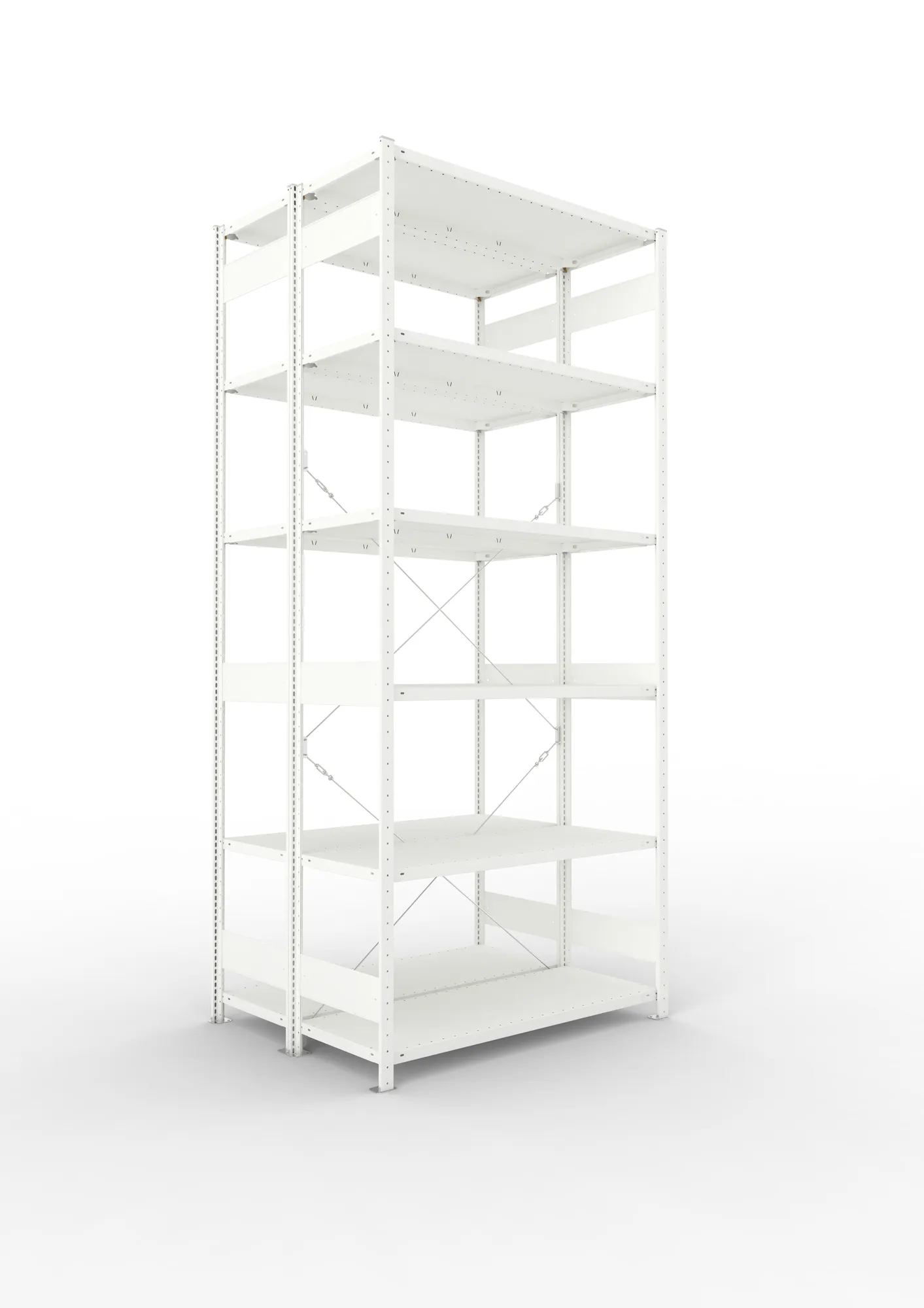 META CLIP | Fachbodenregal | Doppel-Grundregal | 3000 x 1300 x 500 mm | Fachlast 230 kg | 5+1 Ebenen | RAL 7035