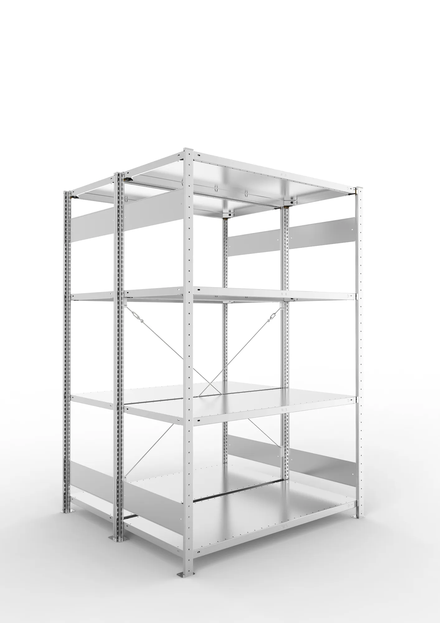 META CLIP S3 | Fachbodenregal | Doppel-Grundregal | 2000 x 1300 x 600 mm | Fachlast 150 kg | 3+1 Ebenen | verzinkt