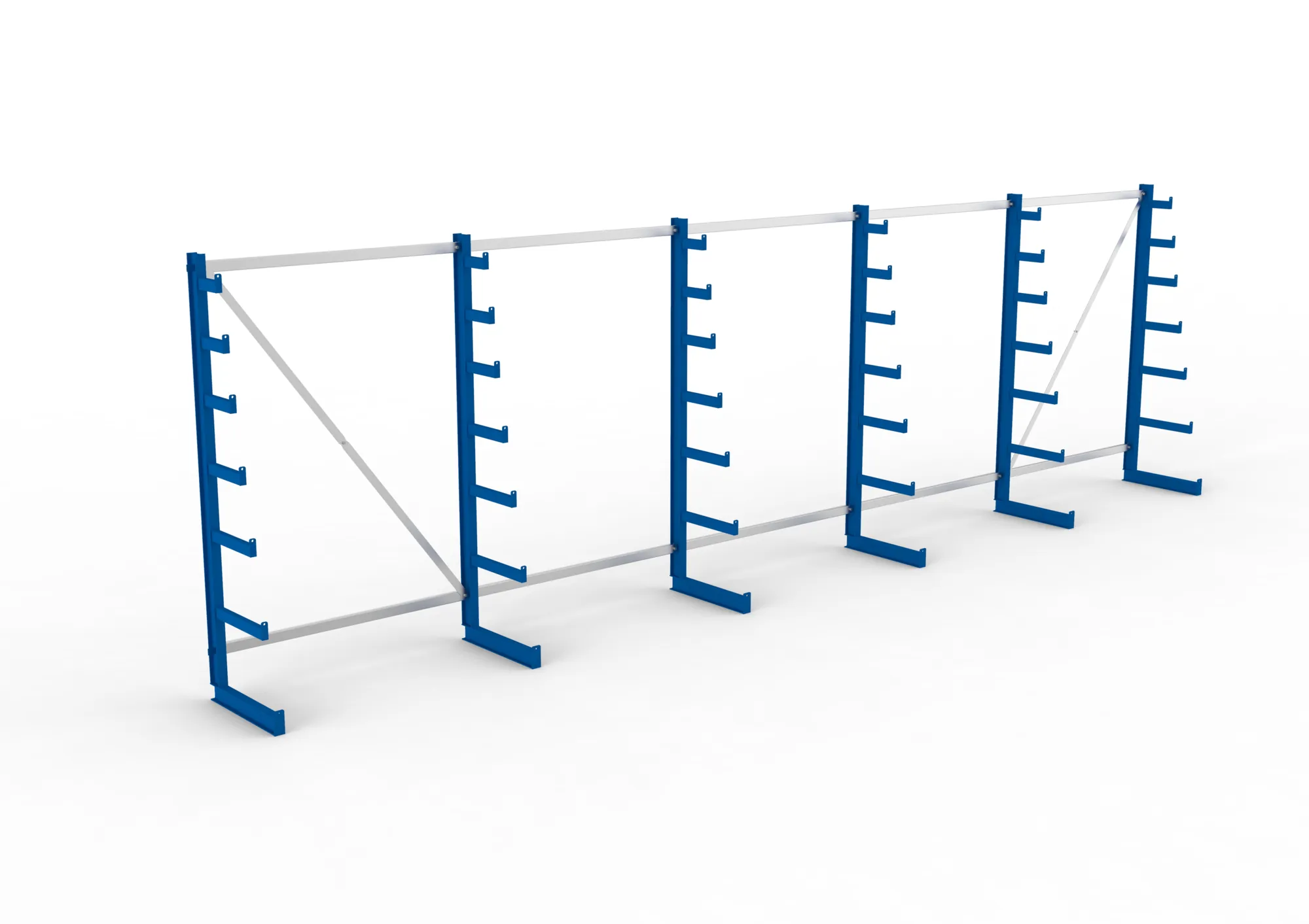 META ATLAS ST | Langgutregal | 5 Felder | 2000 x 6750 x 500 mm | Armlast 200 kg | einseitig | 6+1 Ebenen | RAL 5010