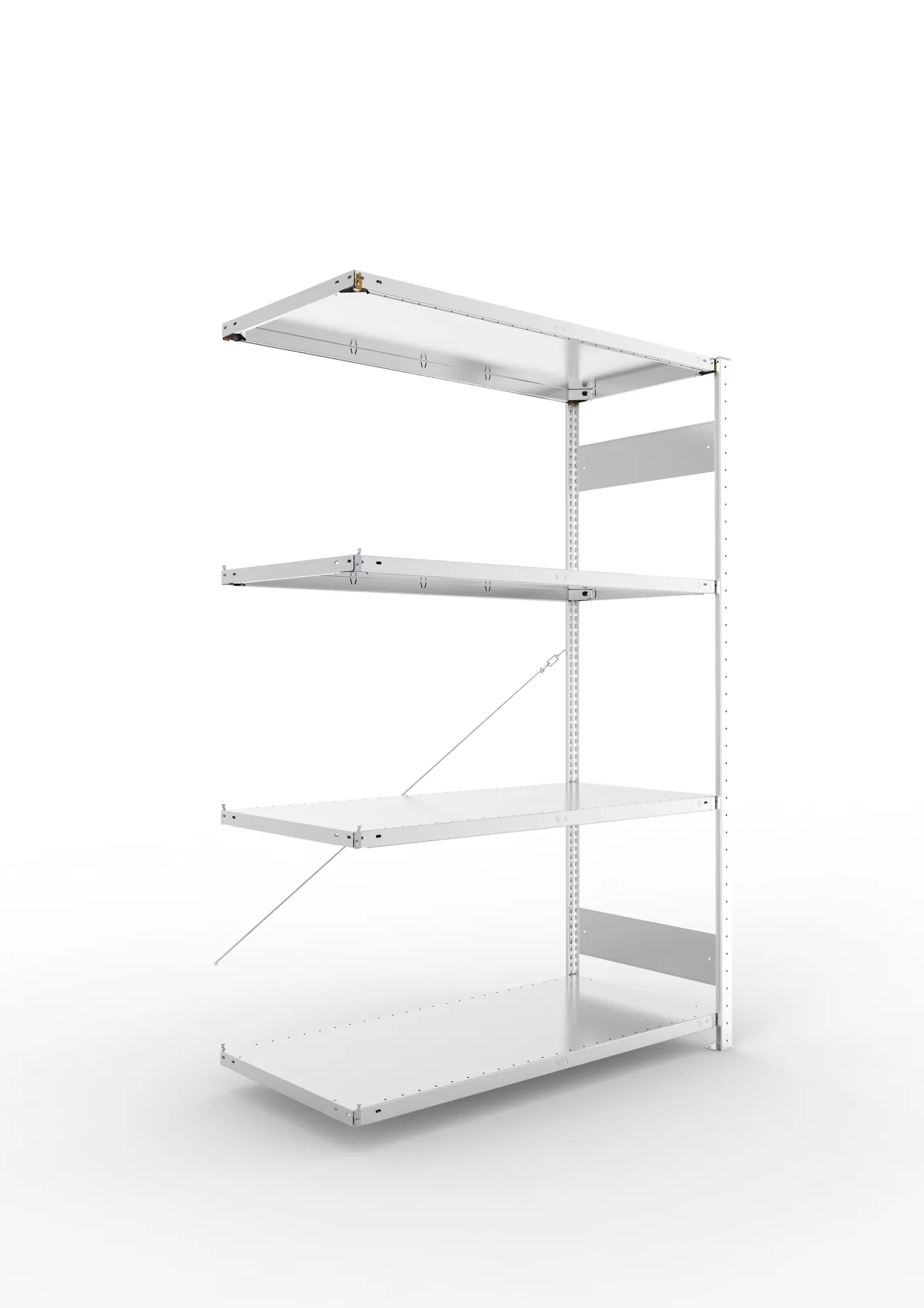 META CLIP S3 | Fachbodenregal | Anbauregal | 2000 x 1300 x 600 mm | Fachlast 150 kg | 3+1 Ebenen | verzinkt