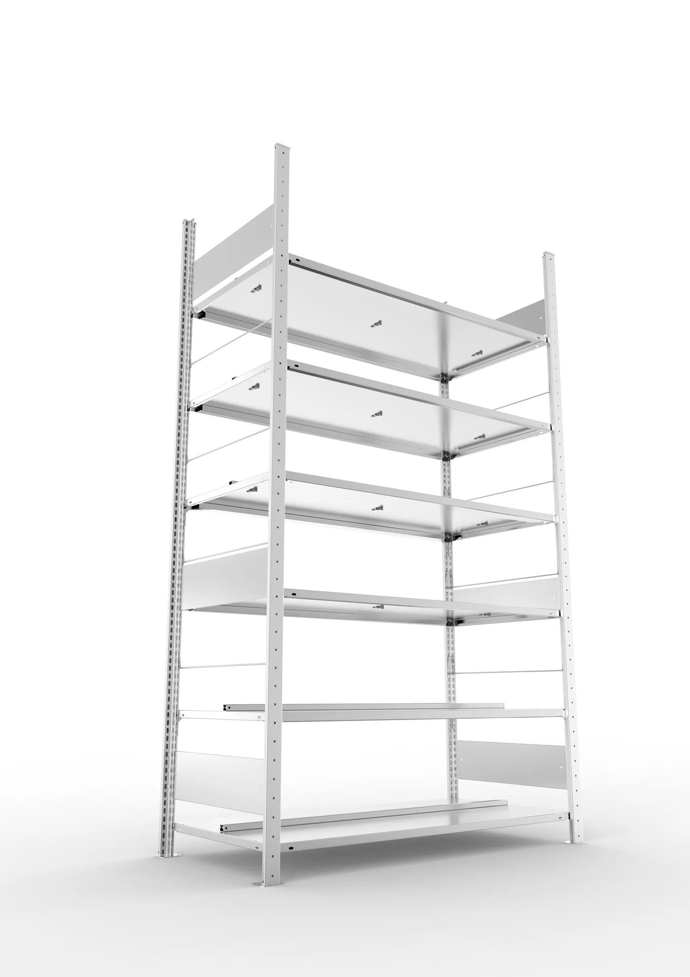 META COMPACT S3| Büro-Steckregal | Doppel-Grundregal | 2200 x 1250 x 600 mm | Fachlast 100 kg | 6 Ebenen | Mittelanschlag | verzinkt