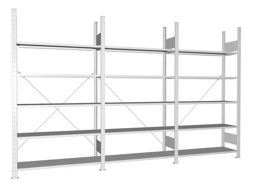 META COMPACT S3 | Büro-Steckregal | 3 Felder | 1850 x 3000 x 300 mm | Fachlast 80 kg | 5 Ebenen | verzinkt