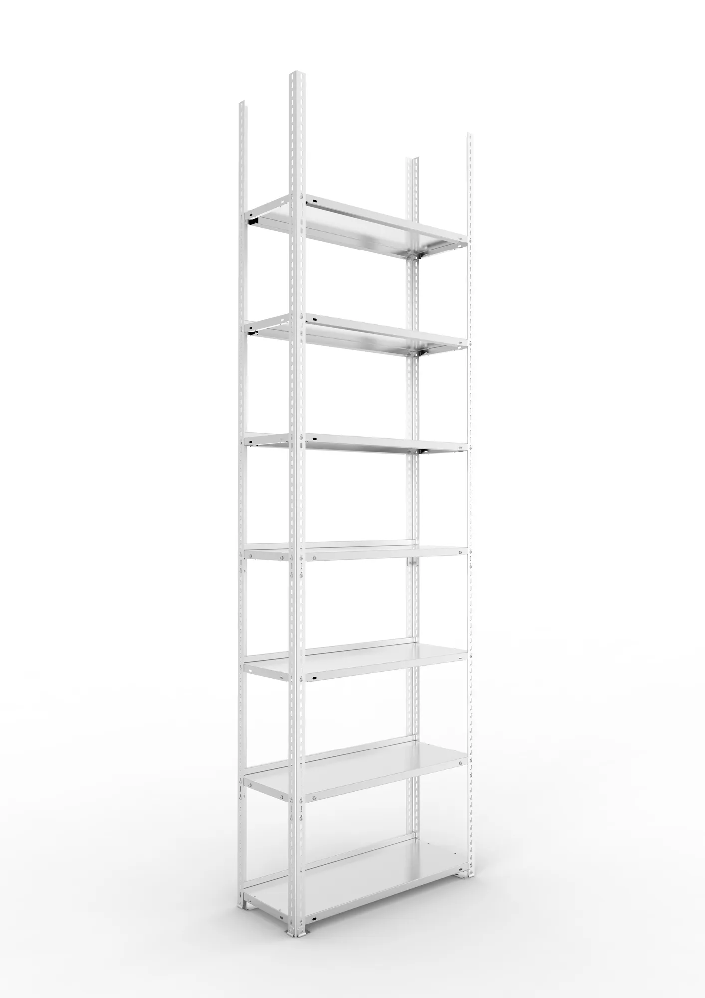META FIX COMPACT | Büro-Schraubregal | Grundregal | 2500 x 750 x 300 mm | Fachlast 80 kg | 7 Ebenen | verzinkt