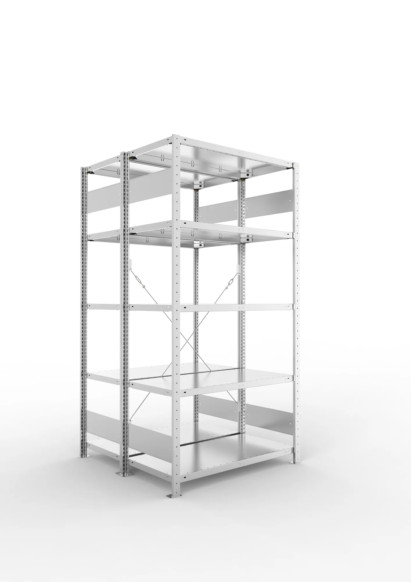 META CLIP S3 | Fachbodenregal | Doppel-Grundregal | 2000 x 1000 x 500 mm | Fachlast 150 kg | 4+1 Ebenen | verzinkt