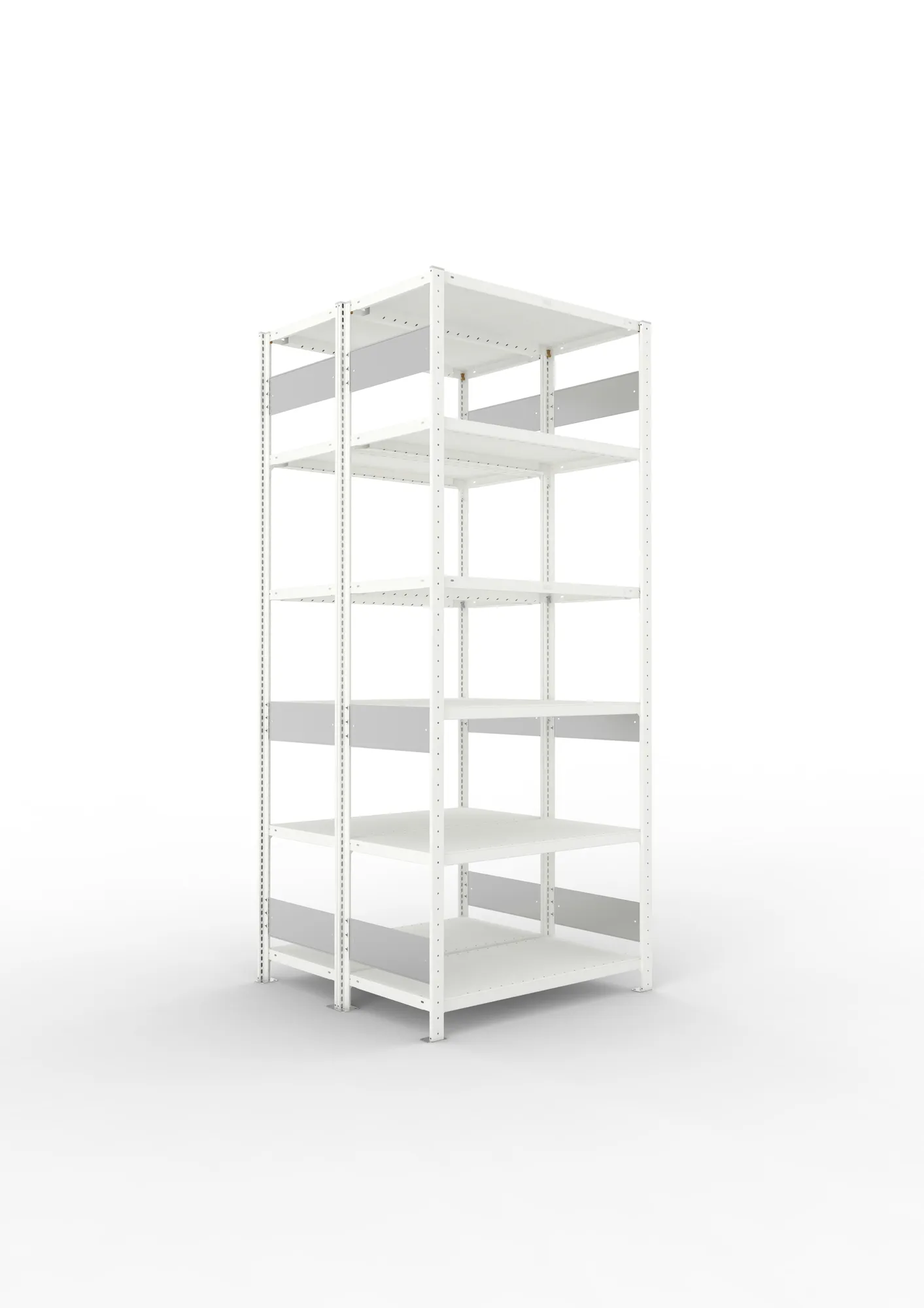 META CLIP S3 | Fachbodenregal | Doppel-Grundregal | 2500 x 1000 x 500 mm | Fachlast 230 kg | 5+1 Ebenen | Längsriegel | RAL 7035