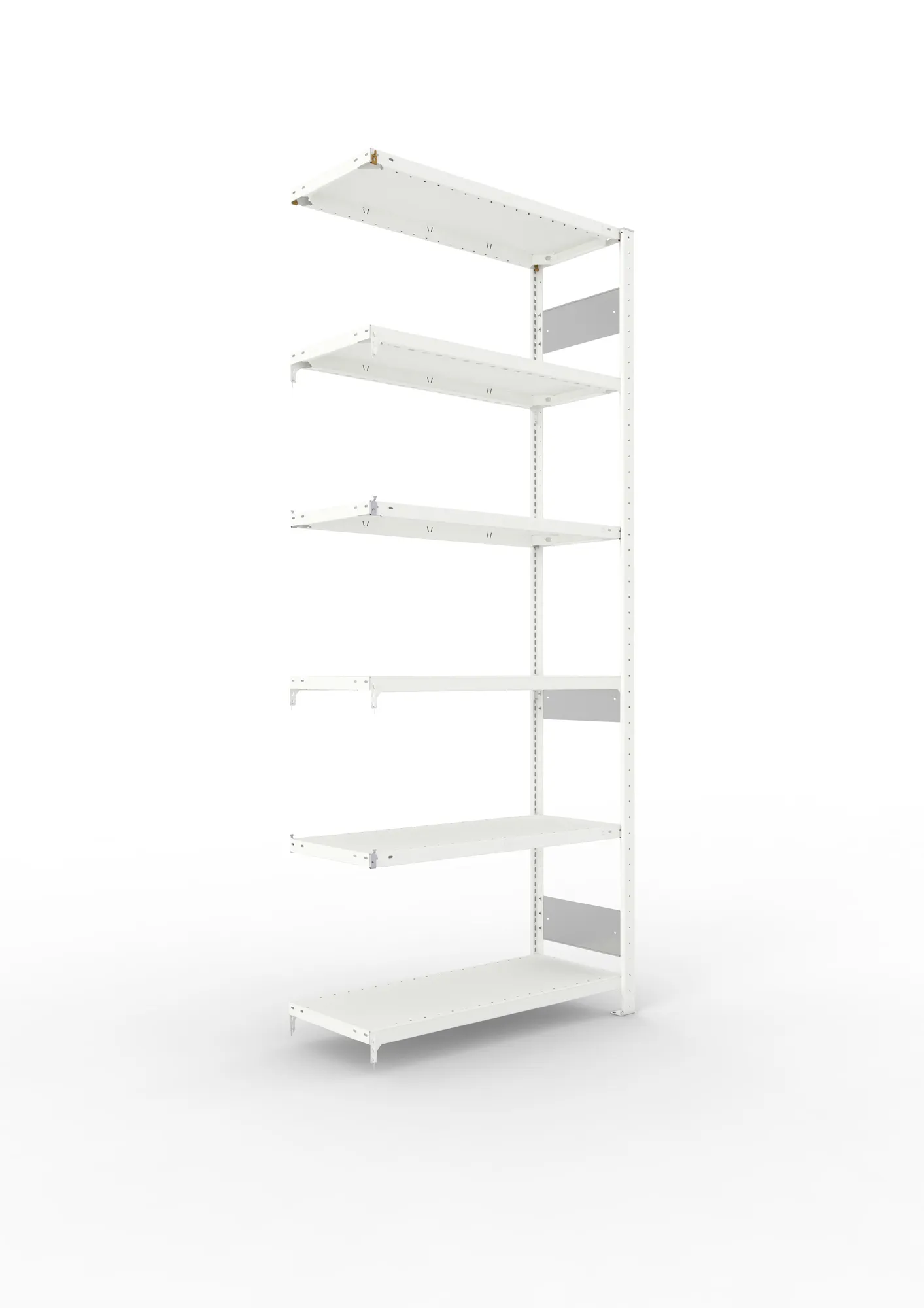 META CLIP S3 | Fachbodenregal | Anbauregal | 2500 x 1000 x 400 mm | Fachlast 150 kg | 5+1 Ebenen | Längsriegel | RAL 7035