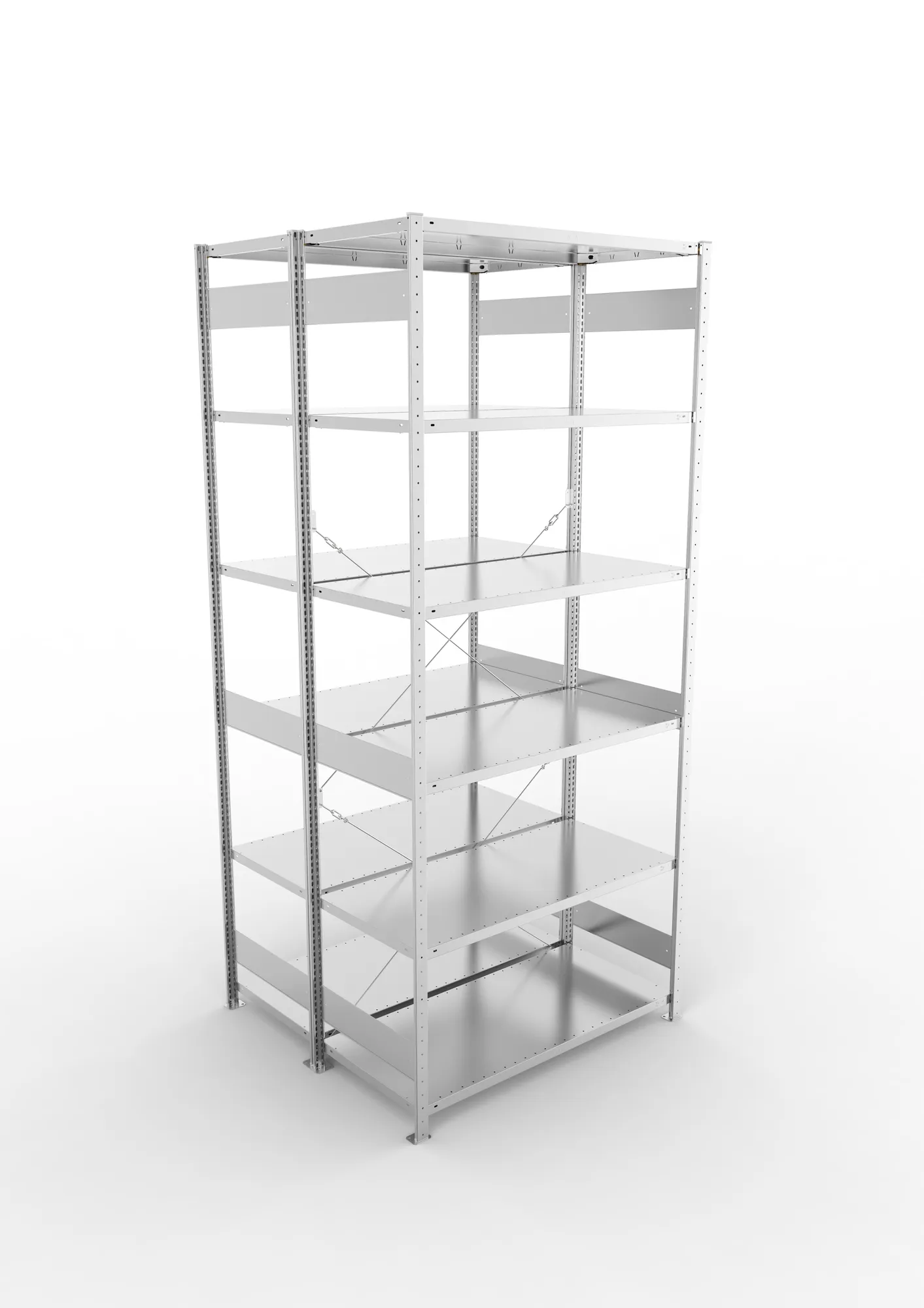 META CLIP | Fachbodenregal | Doppel-Grundregal | 3000 x 1300 x 600 mm | Fachlast 230 kg | 5+1 Ebenen | verzinkt