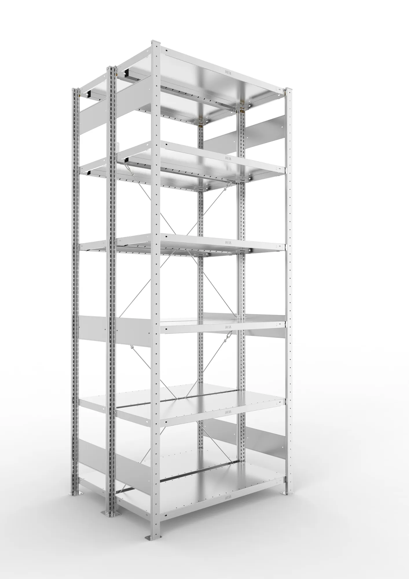 META CLIP | Fachbodenregal | Doppel-Grundregal | 2500 x 1000 x 400 mm | Fachlast 230 kg | 5+1 Ebenen | verzinkt