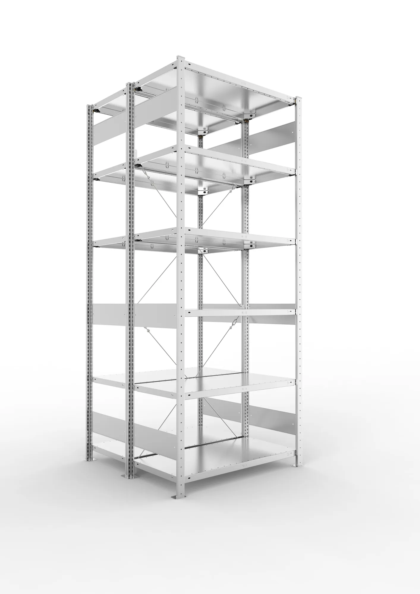 META CLIP | Fachbodenregal | Doppel-Grundregal | 2500 x 1000 x 500 mm | Fachlast 150 kg | 5+1 Ebenen | verzinkt