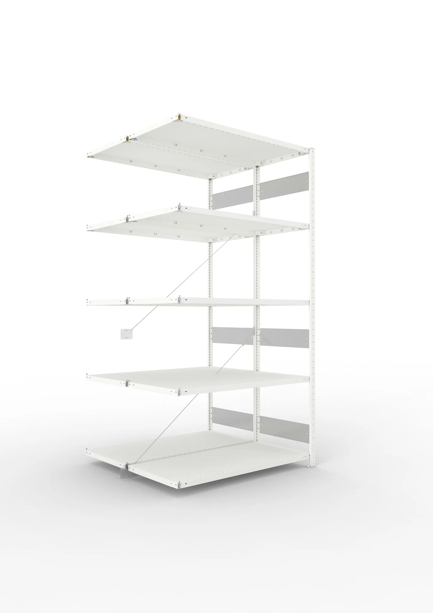 META CLIP S3 | Fachbodenregal | Doppel-Anbauregal | 2500 x 1300 x 600 mm | Fachlast 230 kg | 4+1 Ebenen | RAL 7035