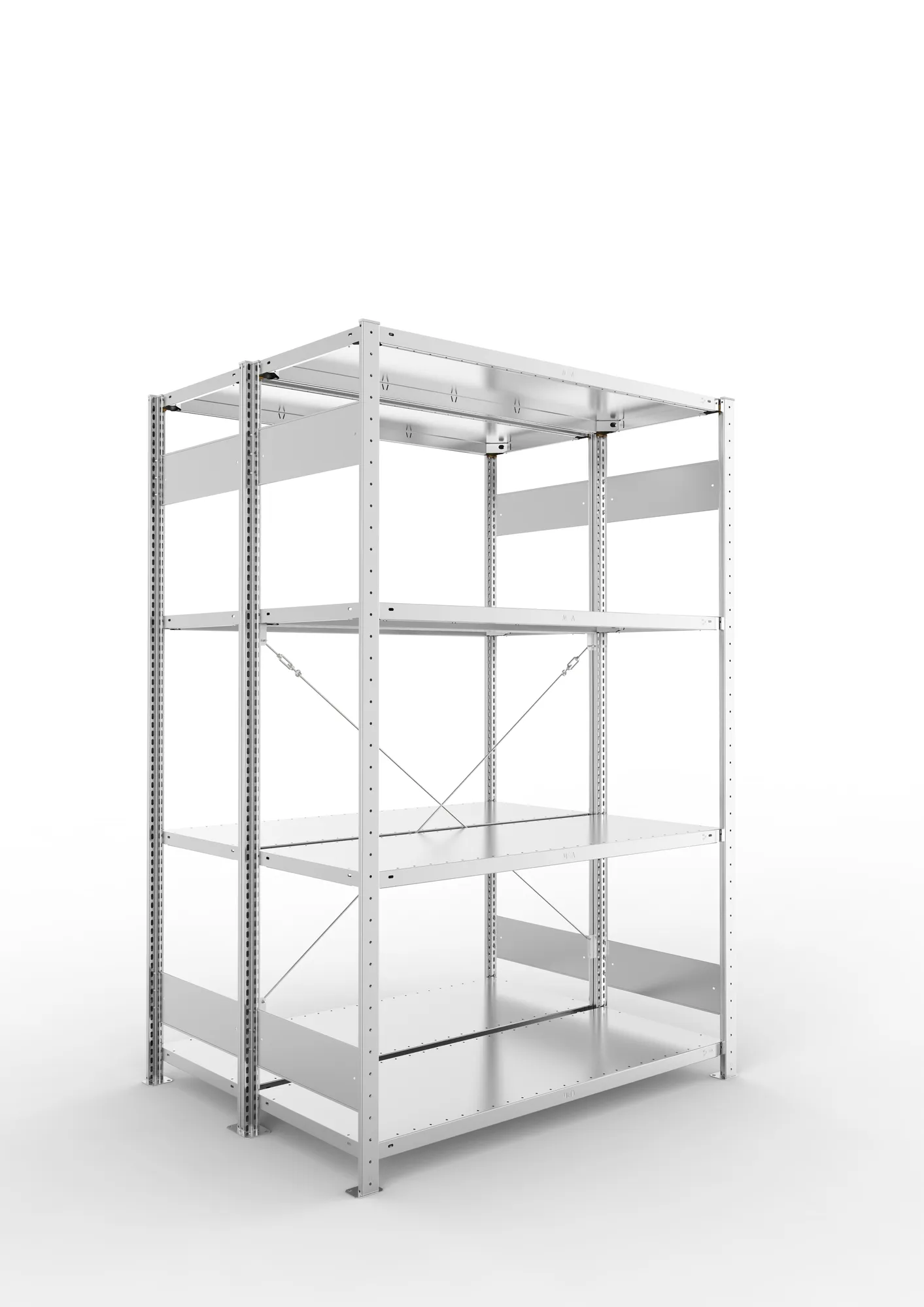 META CLIP S3 | Fachbodenregal | Doppel-Grundregal | 2000 x 1300 x 500 mm | Fachlast 150 kg | 3+1 Ebenen | verzinkt