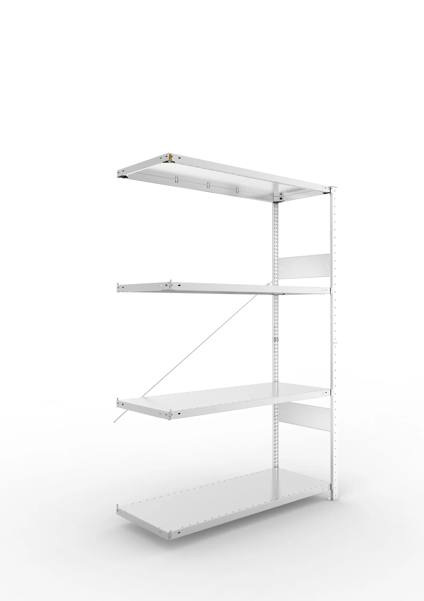 META CLIP SPLIT | Fachbodenregal | Anbauregal | 2000 x 1300 x 500 mm | Fachlast 230 kg | 3+1 Ebenen | verzinkt
