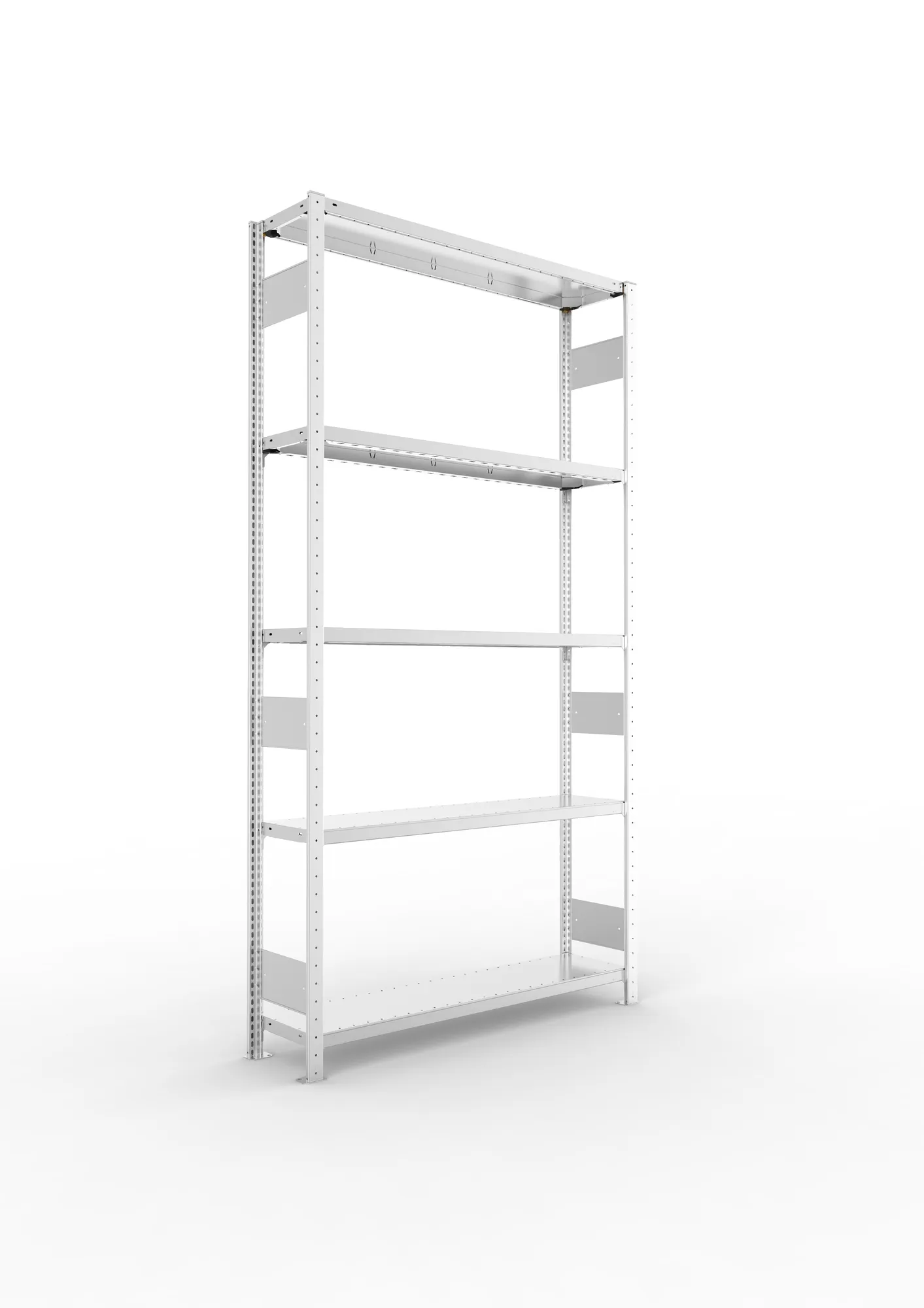 META CLIP S3 | Fachbodenregal | Grundregal | 2500 x 1300 x 300 mm | Fachlast 230 kg | 4+1 Ebenen | Längsriegel | verzinkt