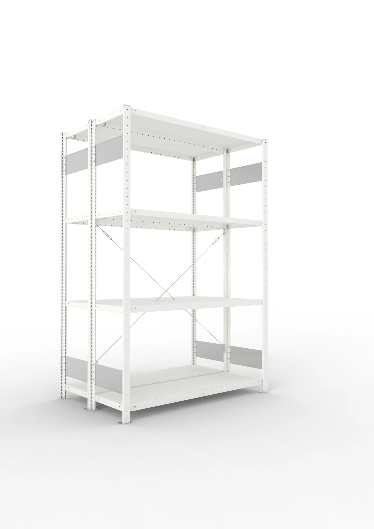 META CLIP S3 | Fachbodenregal | Doppel-Grundregal | 2000 x 1300 x 400 mm | Fachlast 230 kg | 3+1 Ebenen | RAL 7035